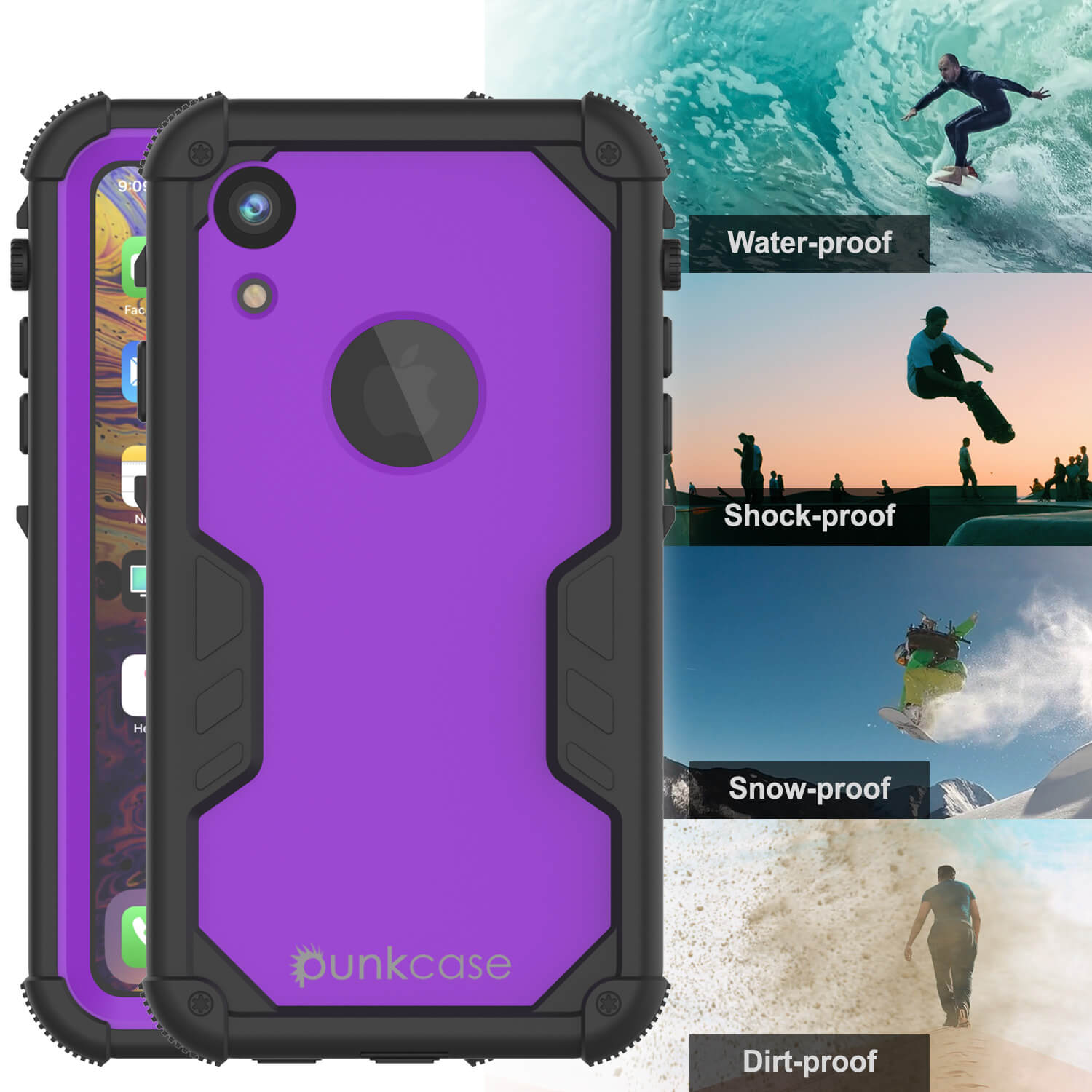 iPhone XR Waterproof Case, Punkcase [Navy Seal Extreme Series] Armor Cover W/ Built In Screen Protector [Purple]