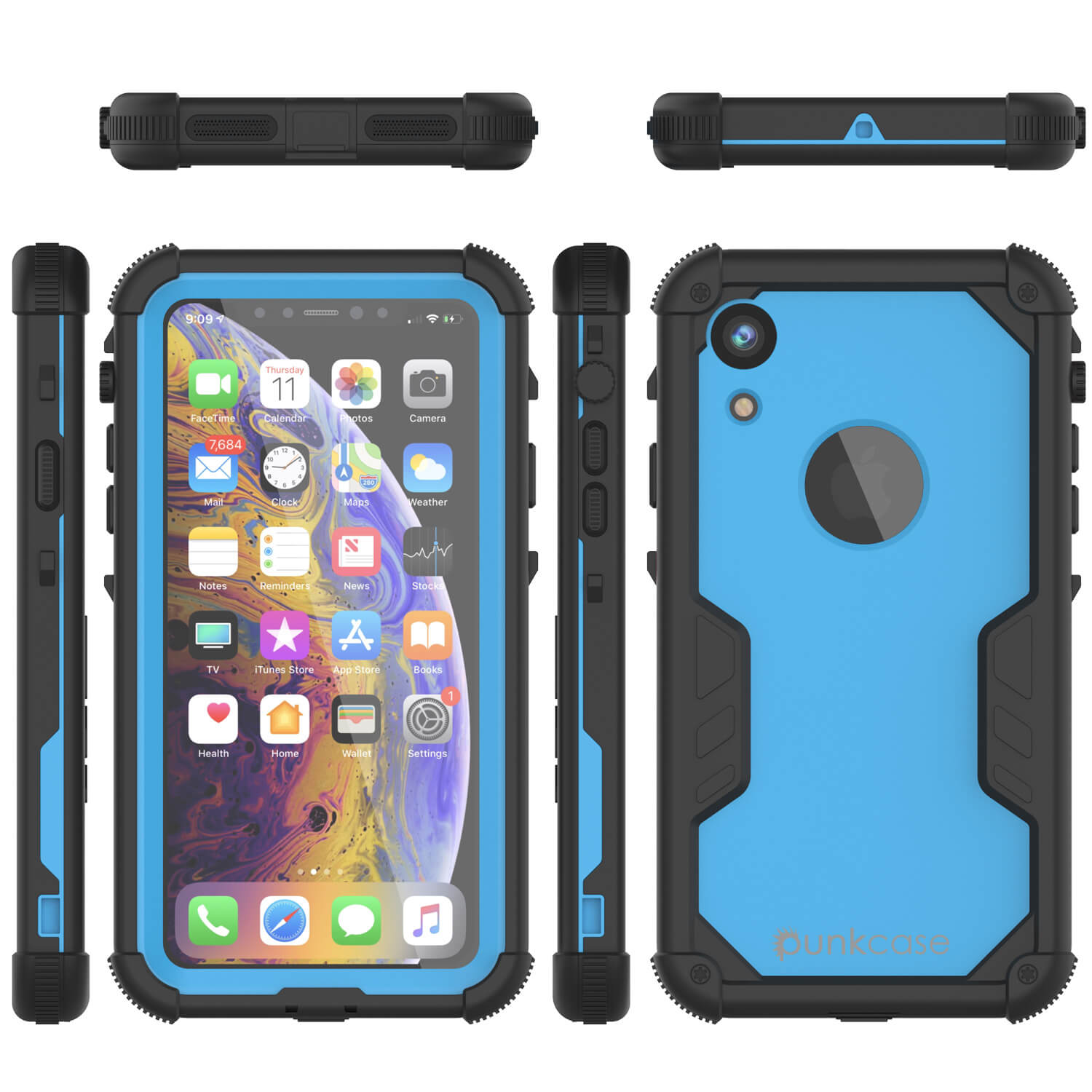 iPhone XR Waterproof Case, Punkcase [Navy Seal Extreme Series] Armor Cover W/ Built In Screen Protector [Light Blue]