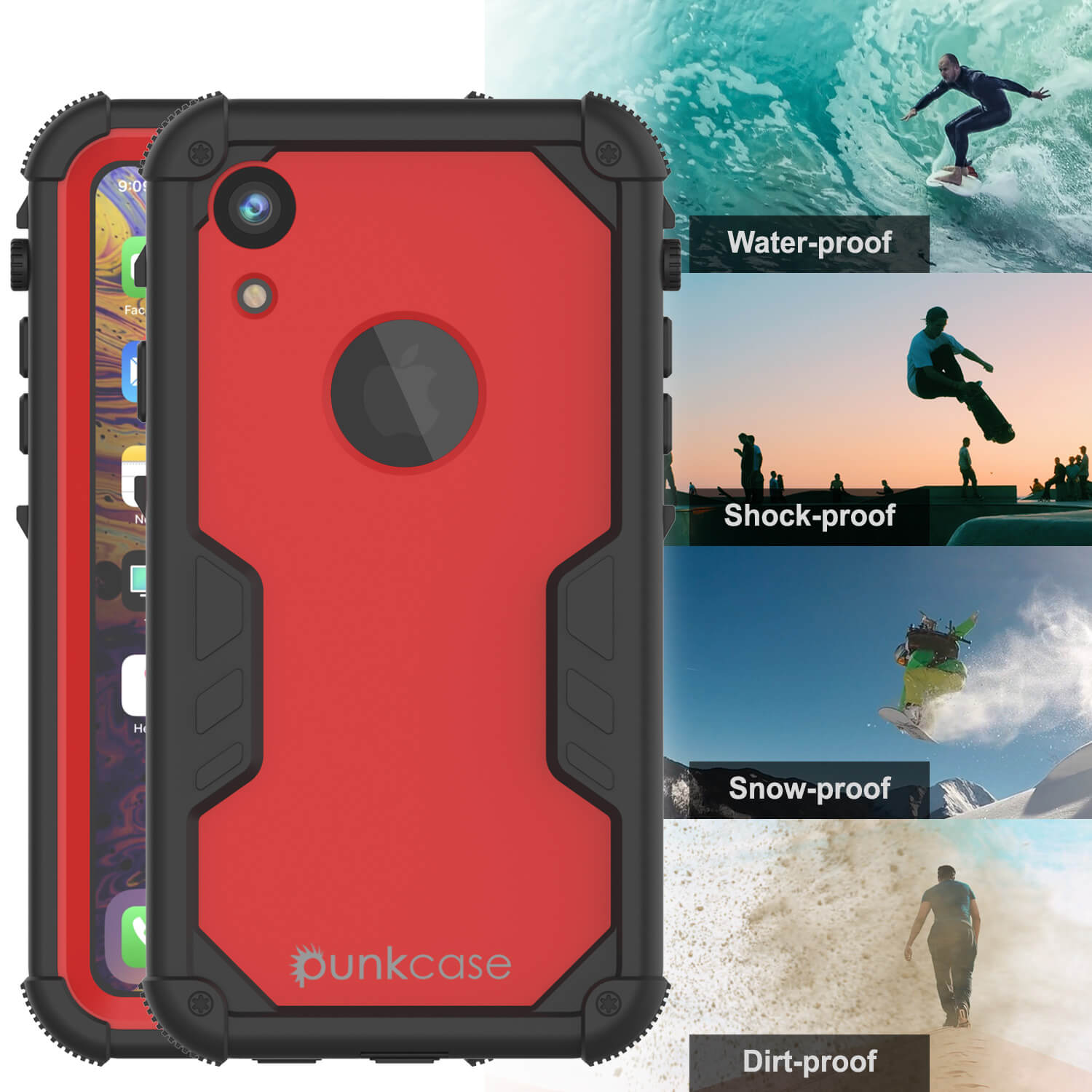 iPhone XR Waterproof Case, Punkcase [Navy Seal Extreme Series] Armor Cover W/ Built In Screen Protector [Red]