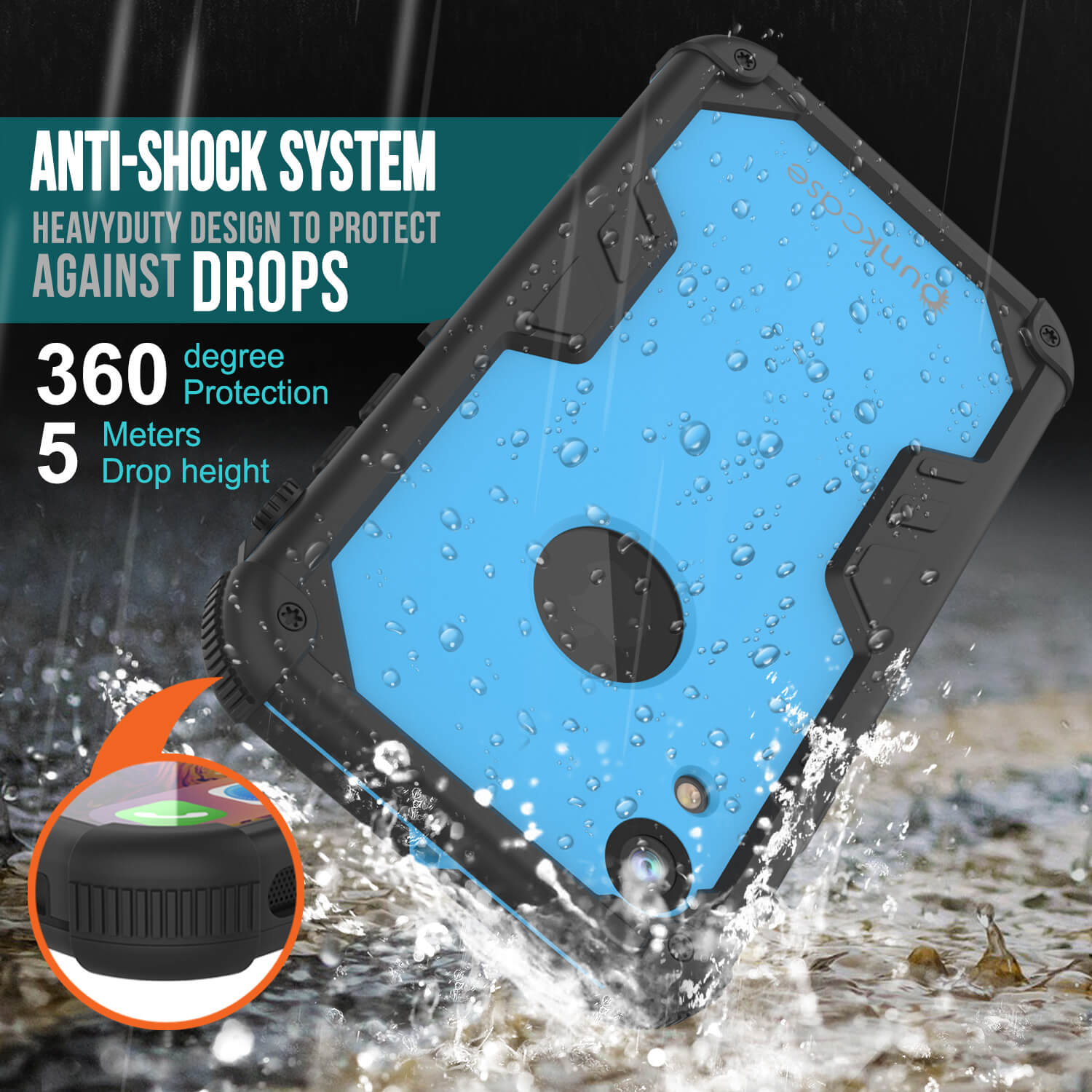 iPhone XR Waterproof Case, Punkcase [Navy Seal Extreme Series] Armor Cover W/ Built In Screen Protector [Light Blue]