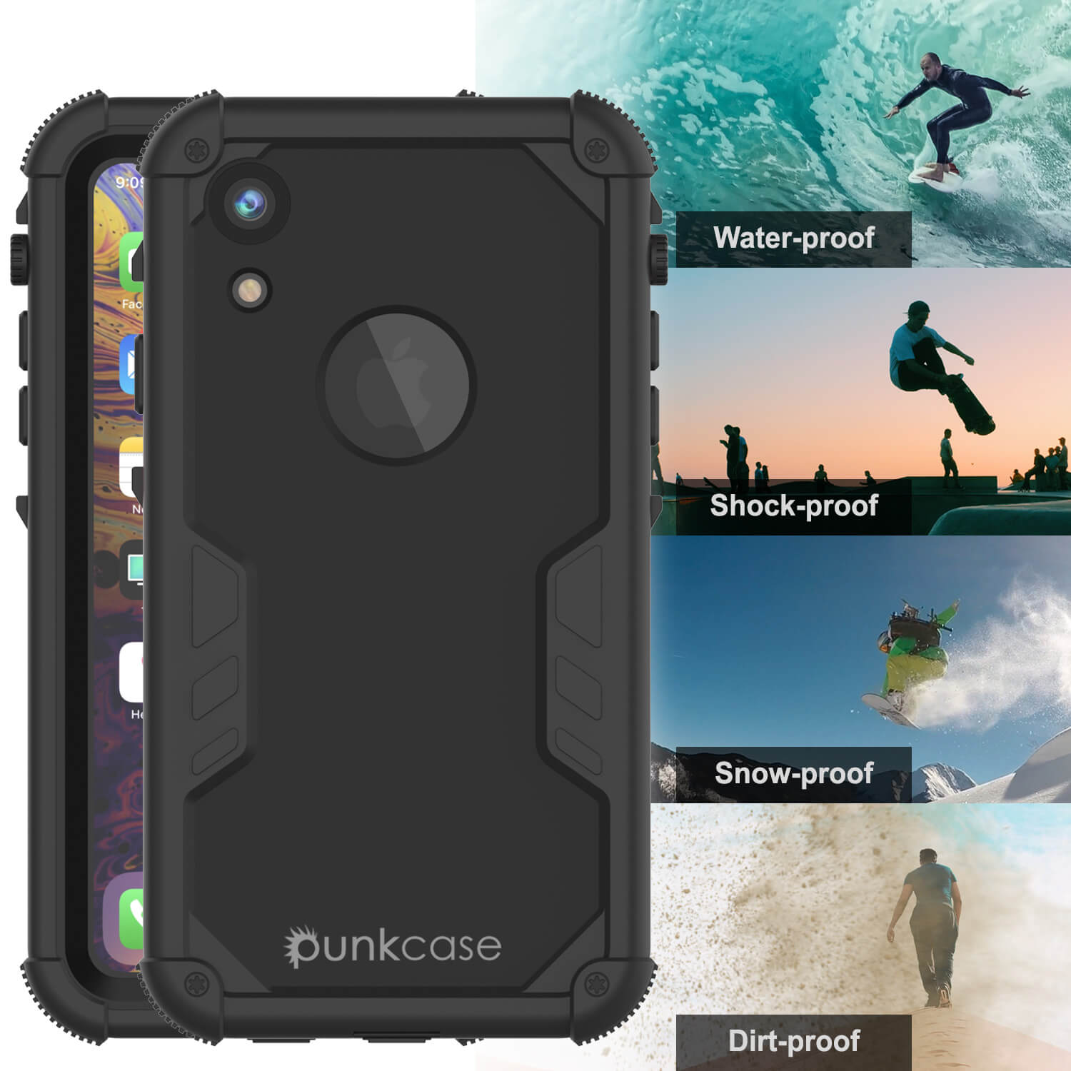 iPhone XR Waterproof Case, Punkcase [Navy Seal Extreme Series] Armor Cover W/ Built In Screen Protector [Black]