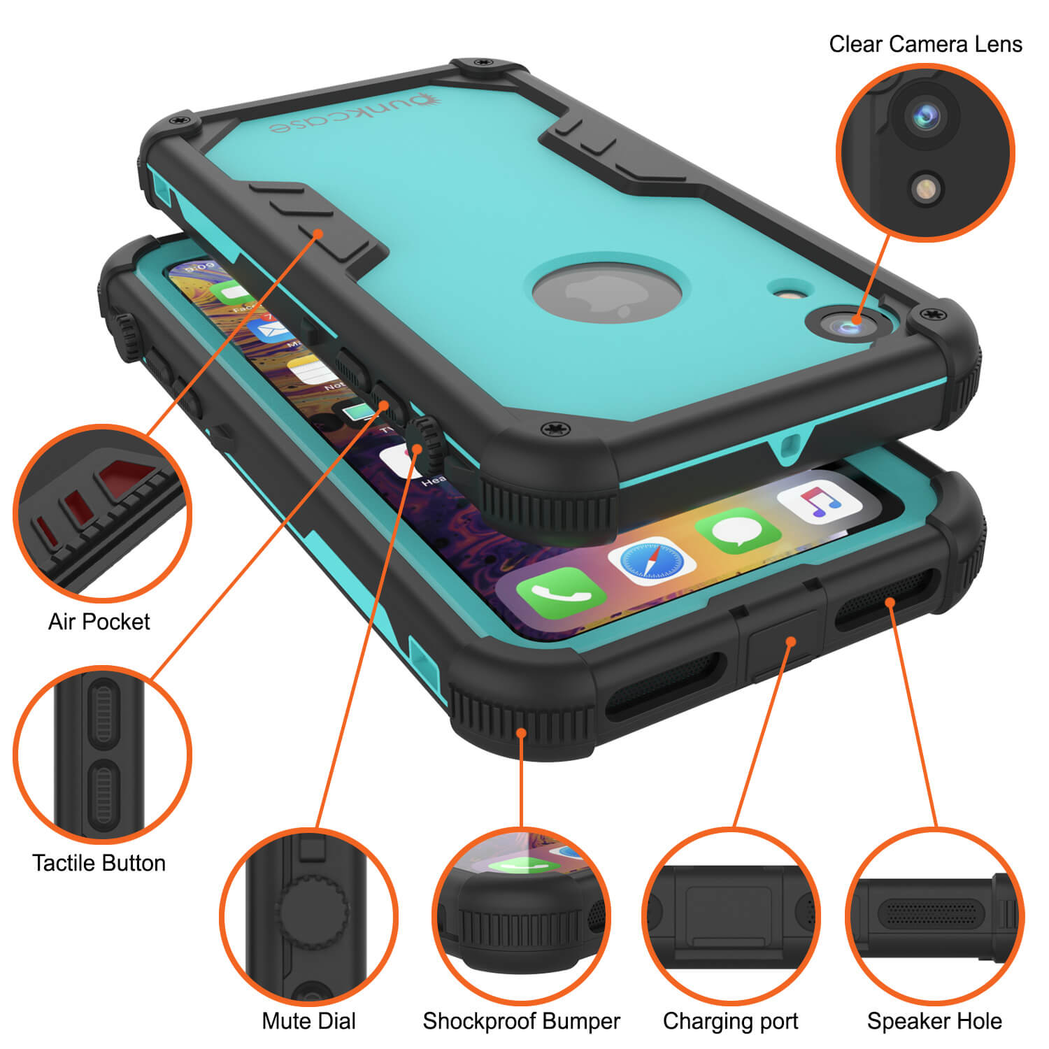 iPhone XR Waterproof Case, Punkcase [Navy Seal Extreme Series] Armor Cover W/ Built In Screen Protector [Teal]