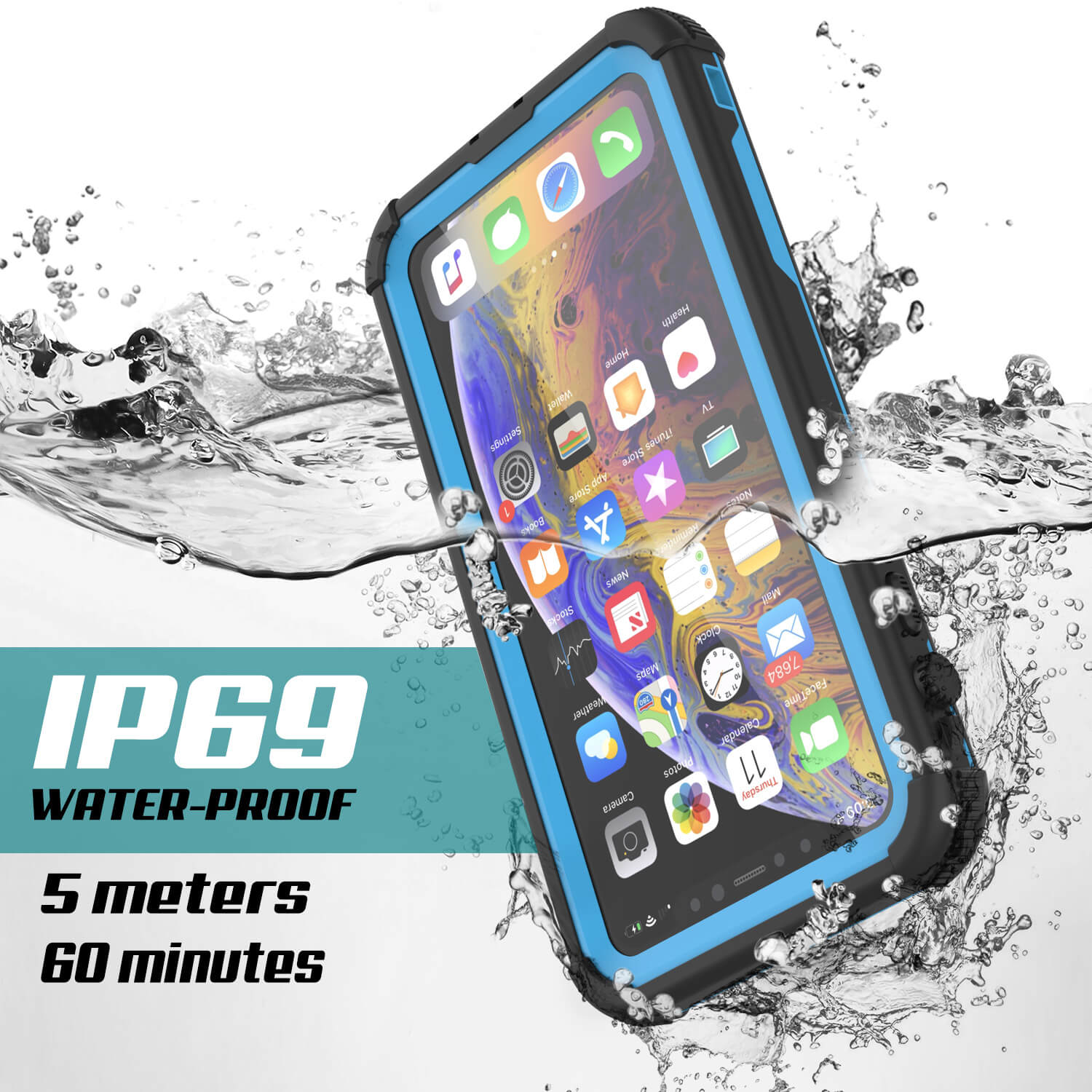 iPhone XR Waterproof Case, Punkcase [Navy Seal Extreme Series] Armor Cover W/ Built In Screen Protector [Light Blue]