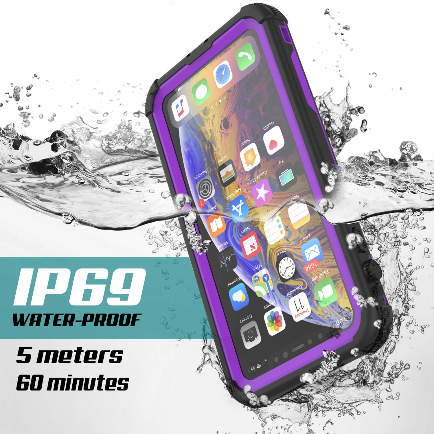iPhone XR Waterproof Case, Punkcase [Navy Seal Extreme Series] Armor Cover W/ Built In Screen Protector [Purple]