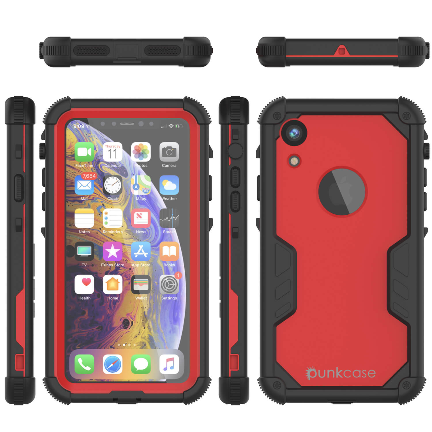 iPhone XR Waterproof Case, Punkcase [Navy Seal Extreme Series] Armor Cover W/ Built In Screen Protector [Red]