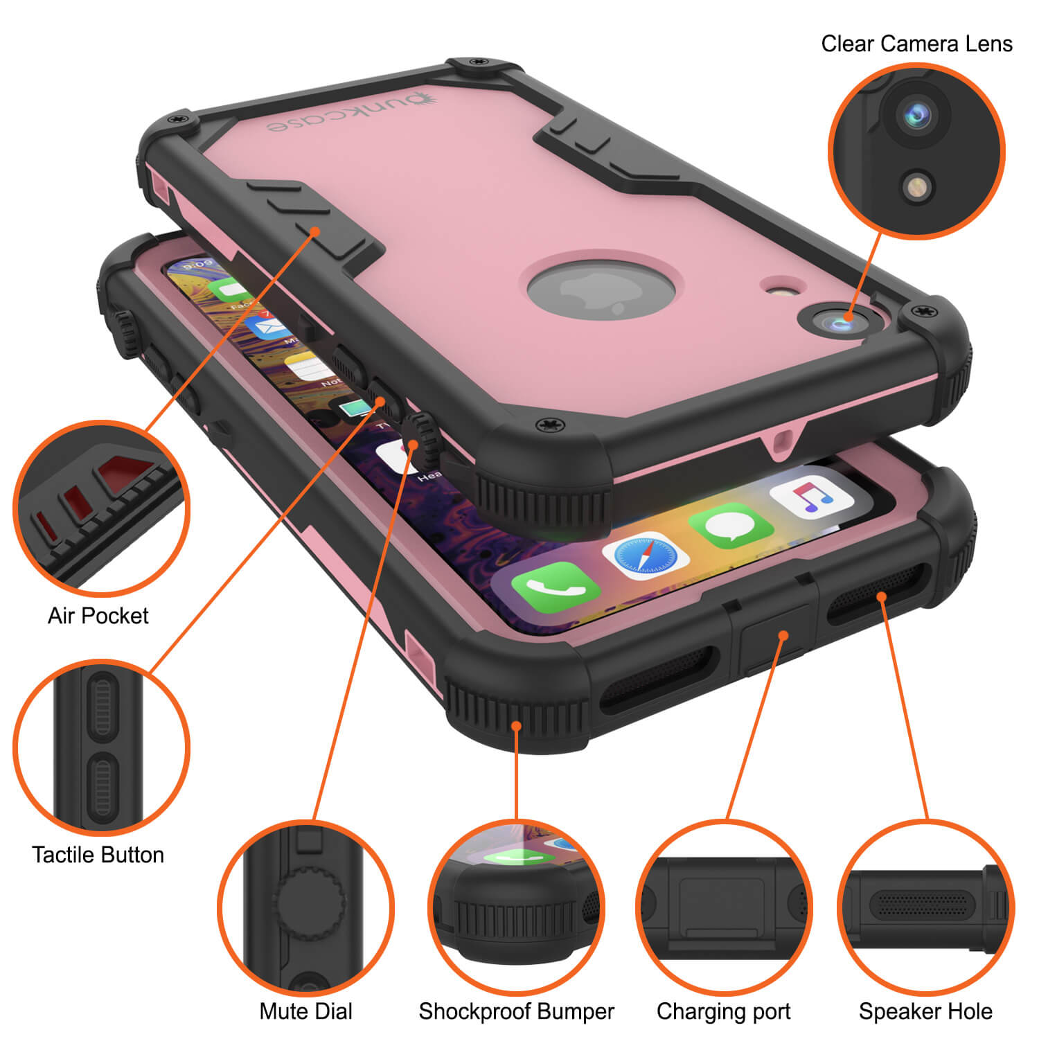 iPhone XR Waterproof Case, Punkcase [Navy Seal Extreme Series] Armor Cover W/ Built In Screen Protector [Pink]