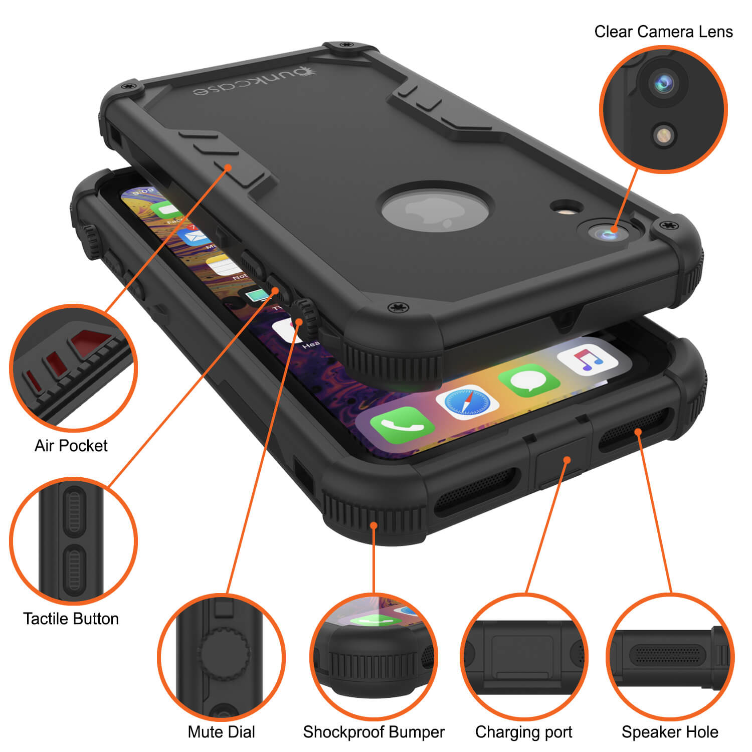 iPhone XR Waterproof Case, Punkcase [Navy Seal Extreme Series] Armor Cover W/ Built In Screen Protector [Black]