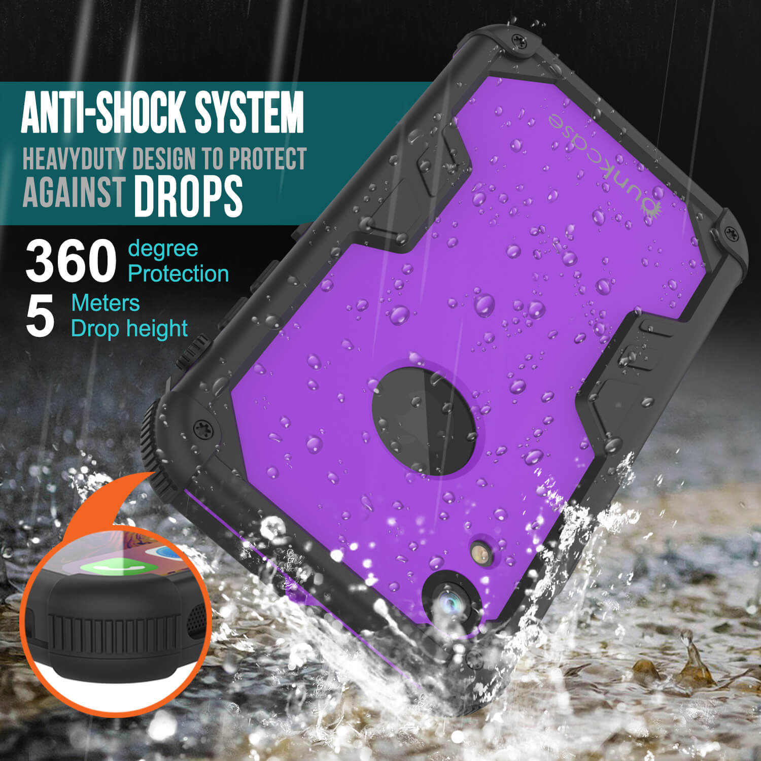 iPhone XR Waterproof Case, Punkcase [Navy Seal Extreme Series] Armor Cover W/ Built In Screen Protector [Purple]