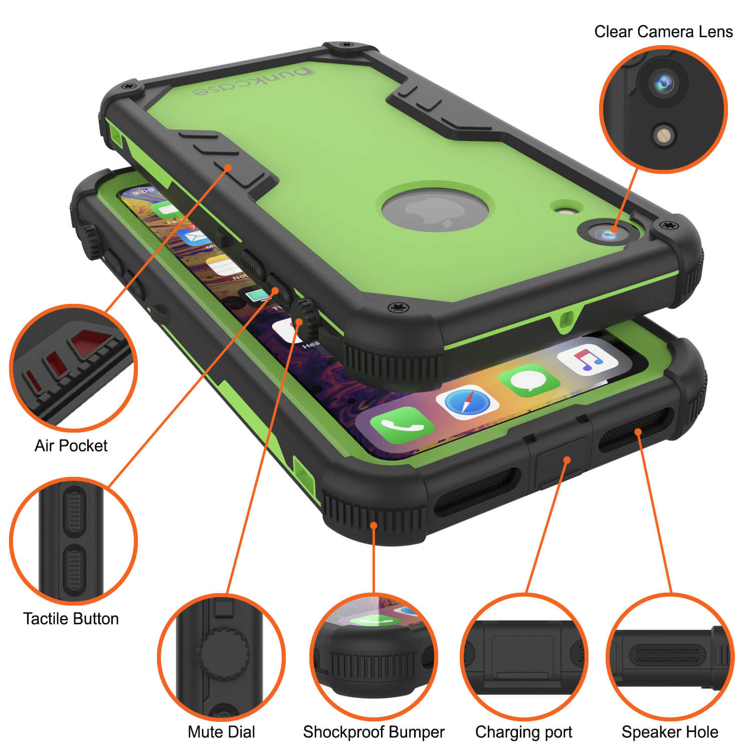 iPhone XR Waterproof Case, Punkcase [Navy Seal Extreme Series] Armor Cover W/ Built In Screen Protector [Light Green]