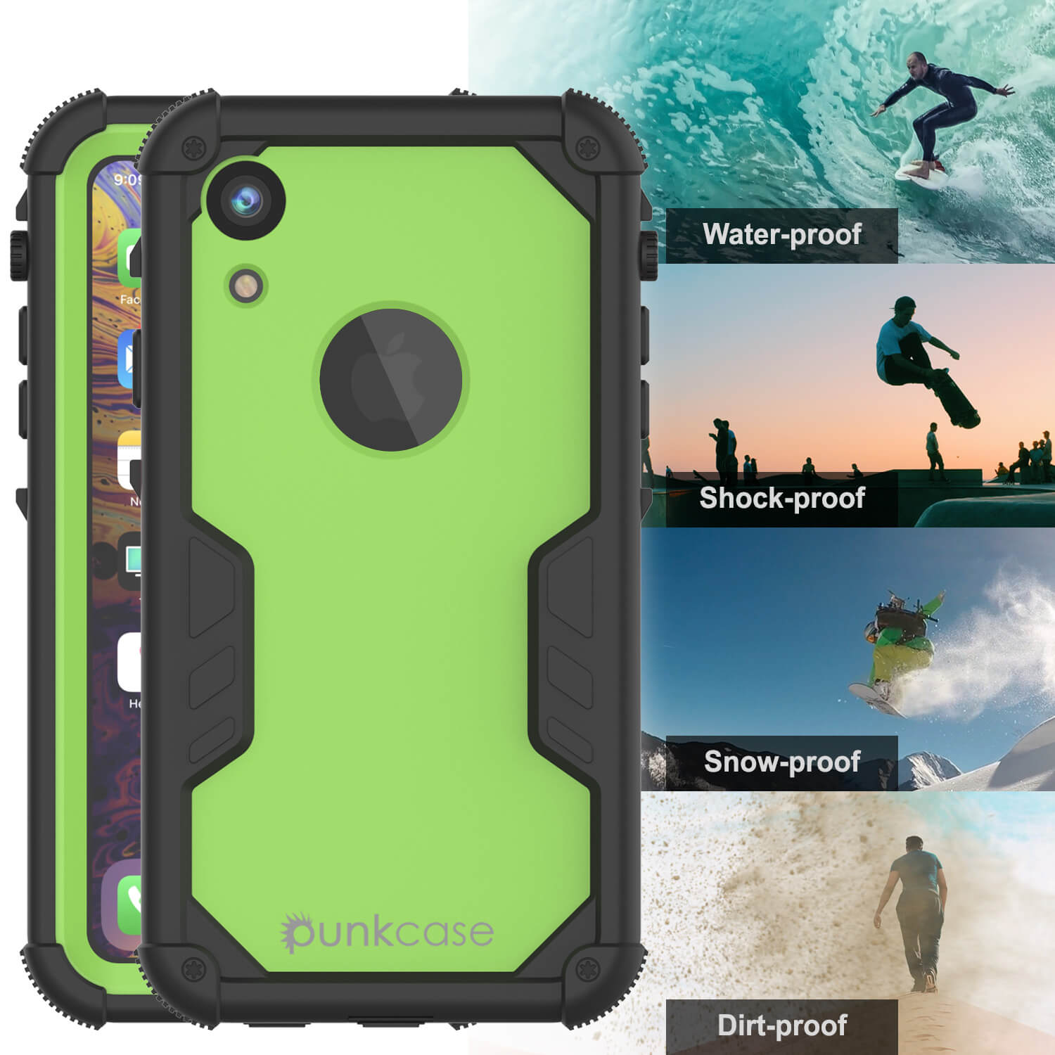 iPhone XR Waterproof Case, Punkcase [Navy Seal Extreme Series] Armor Cover W/ Built In Screen Protector [Light Green]