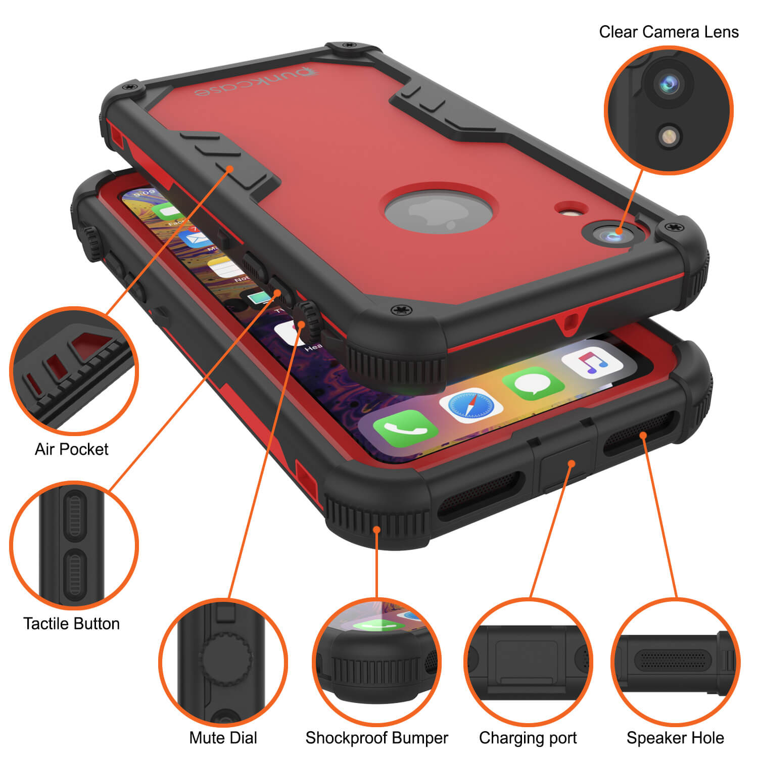 iPhone XR Waterproof Case, Punkcase [Navy Seal Extreme Series] Armor Cover W/ Built In Screen Protector [Red]