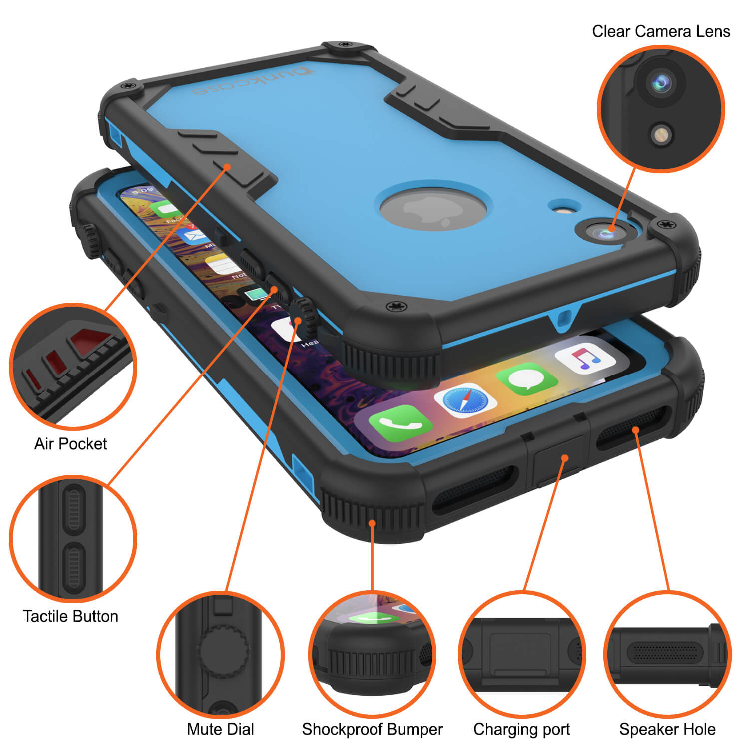 iPhone XR Waterproof Case, Punkcase [Navy Seal Extreme Series] Armor Cover W/ Built In Screen Protector [Light Blue]