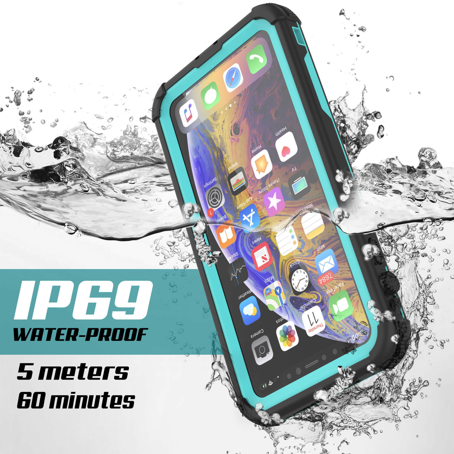 iPhone XR Waterproof Case, Punkcase [Navy Seal Extreme Series] Armor Cover W/ Built In Screen Protector [Teal]