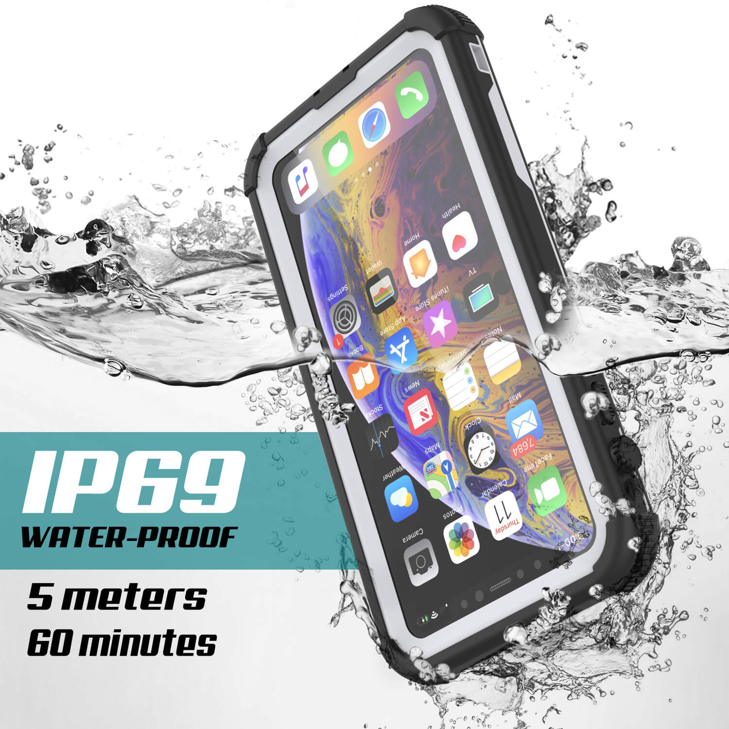 iPhone XR Waterproof Case, Punkcase [Navy Seal Extreme Series] Armor Cover W/ Built In Screen Protector [White]