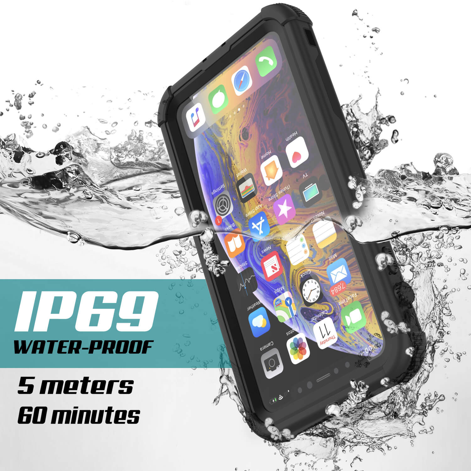 iPhone XR Waterproof Case, Punkcase [Navy Seal Extreme Series] Armor Cover W/ Built In Screen Protector [Black]
