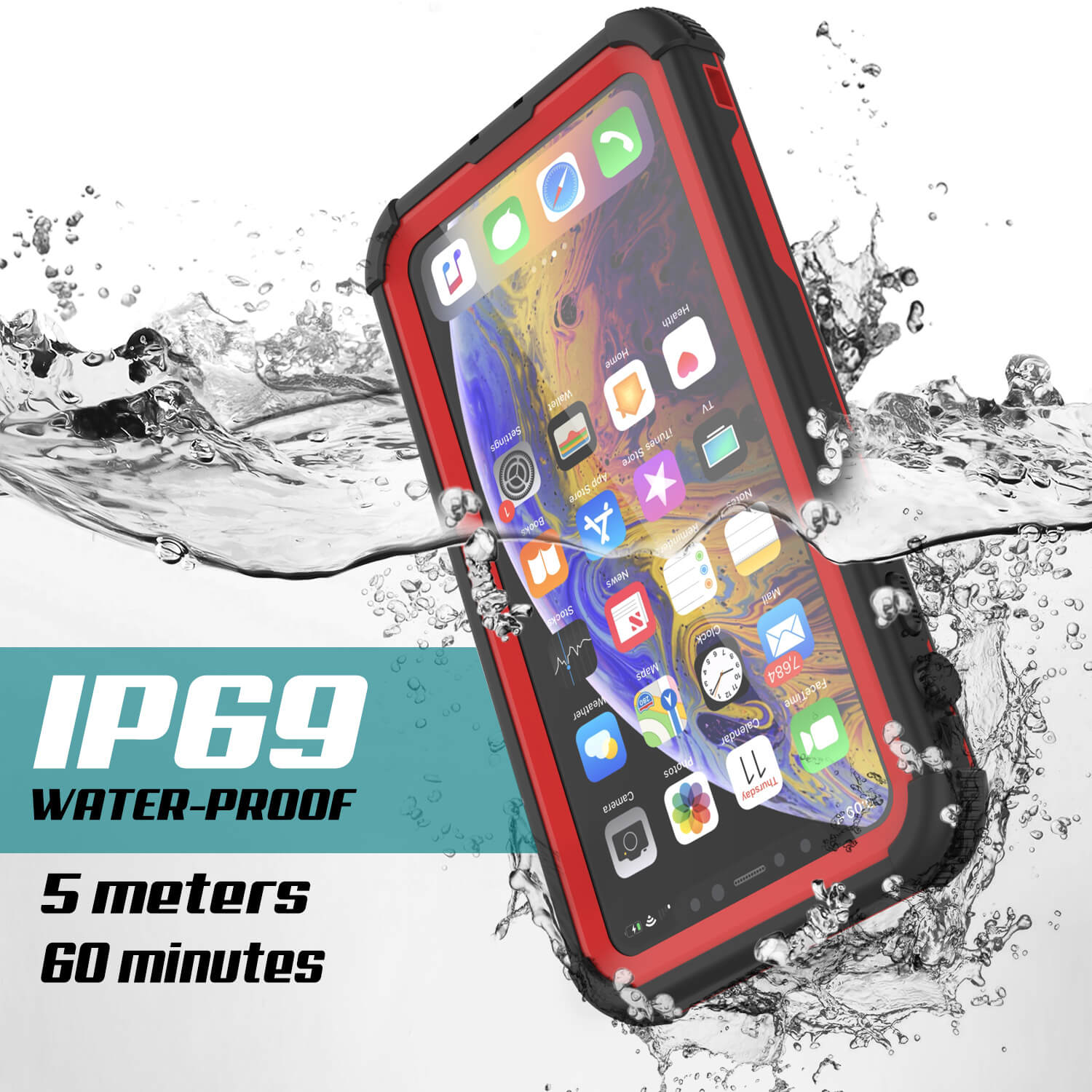 iPhone XR Waterproof Case, Punkcase [Navy Seal Extreme Series] Armor Cover W/ Built In Screen Protector [Red]