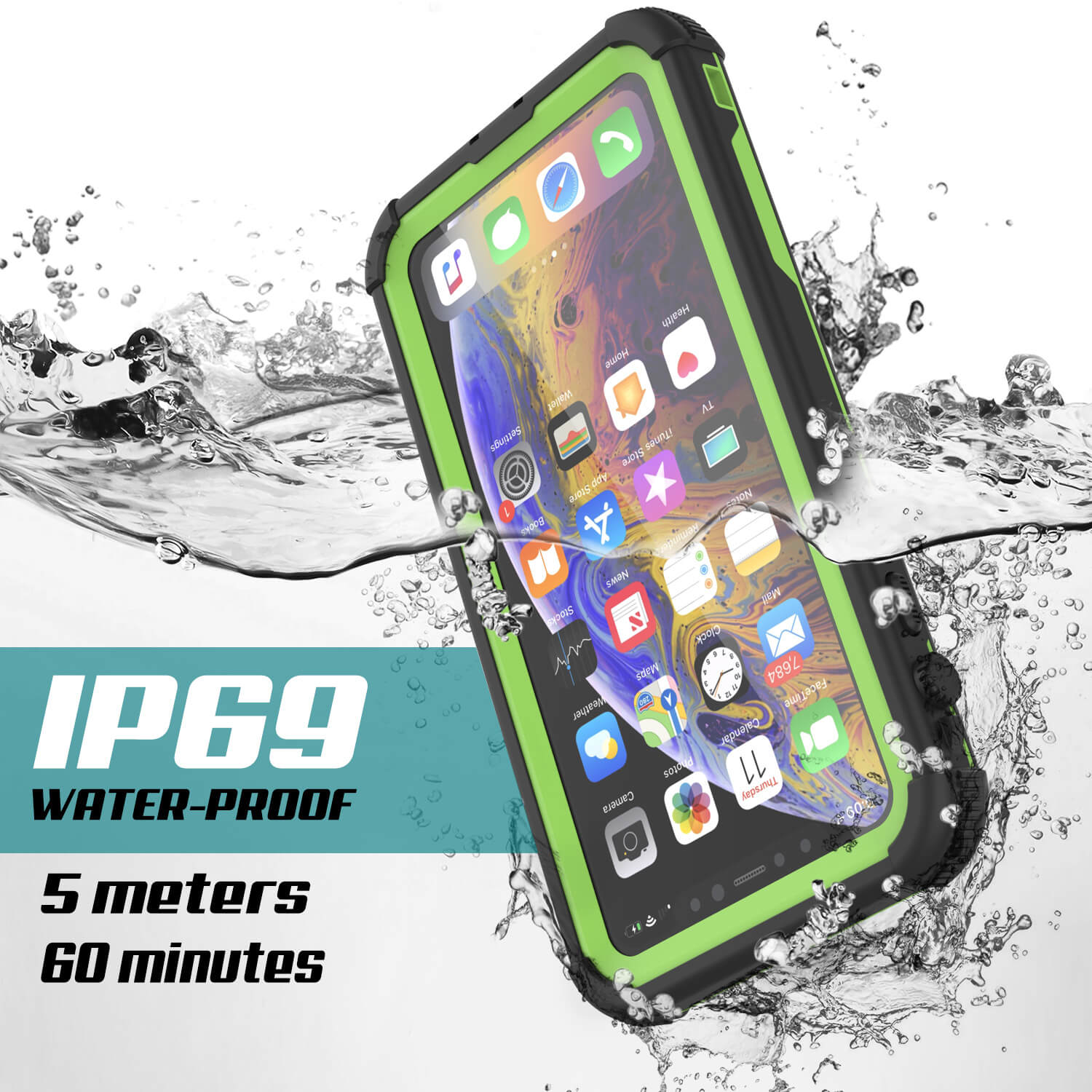 iPhone XR Waterproof Case, Punkcase [Navy Seal Extreme Series] Armor Cover W/ Built In Screen Protector [Light Green]