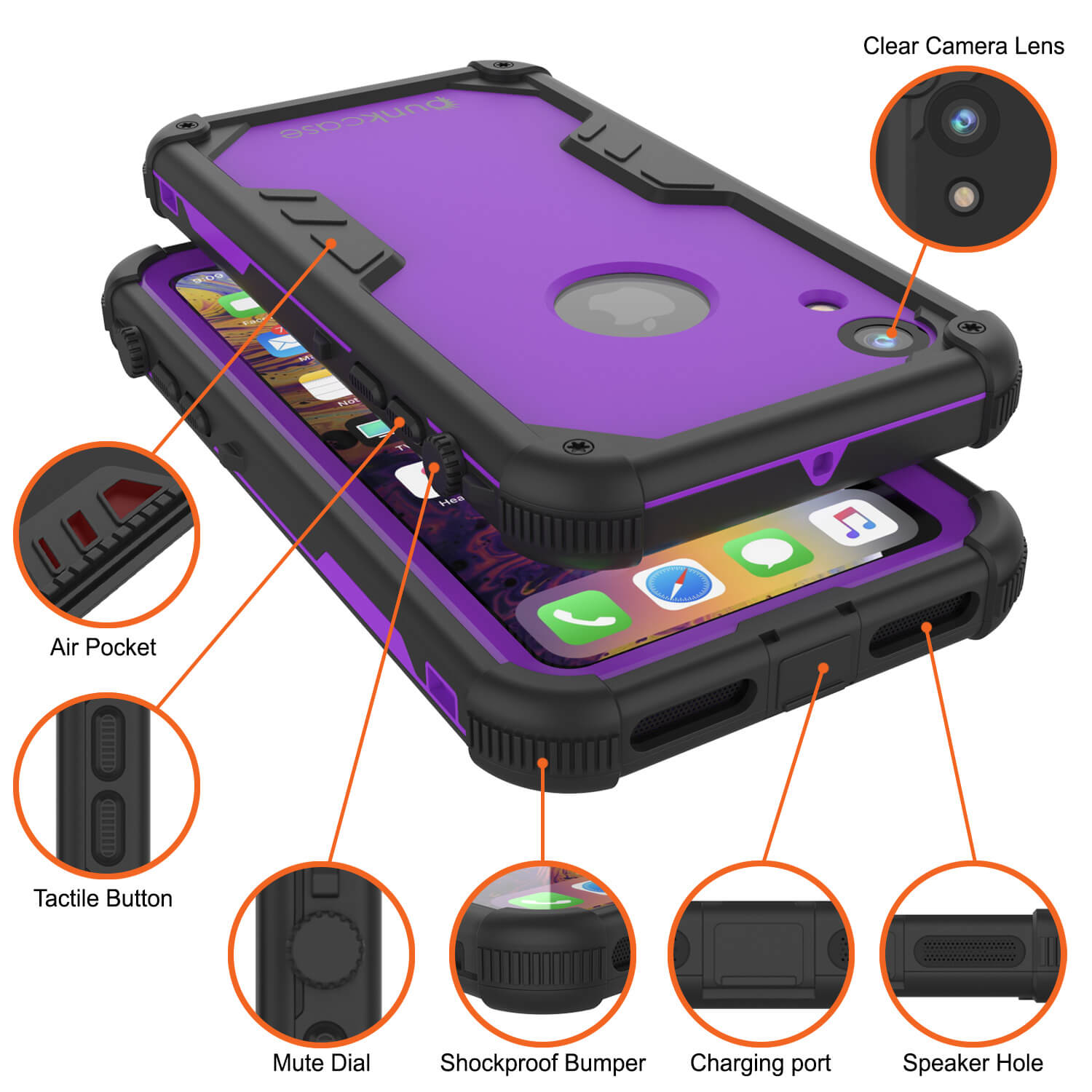 iPhone XR Waterproof Case, Punkcase [Navy Seal Extreme Series] Armor Cover W/ Built In Screen Protector [Purple]