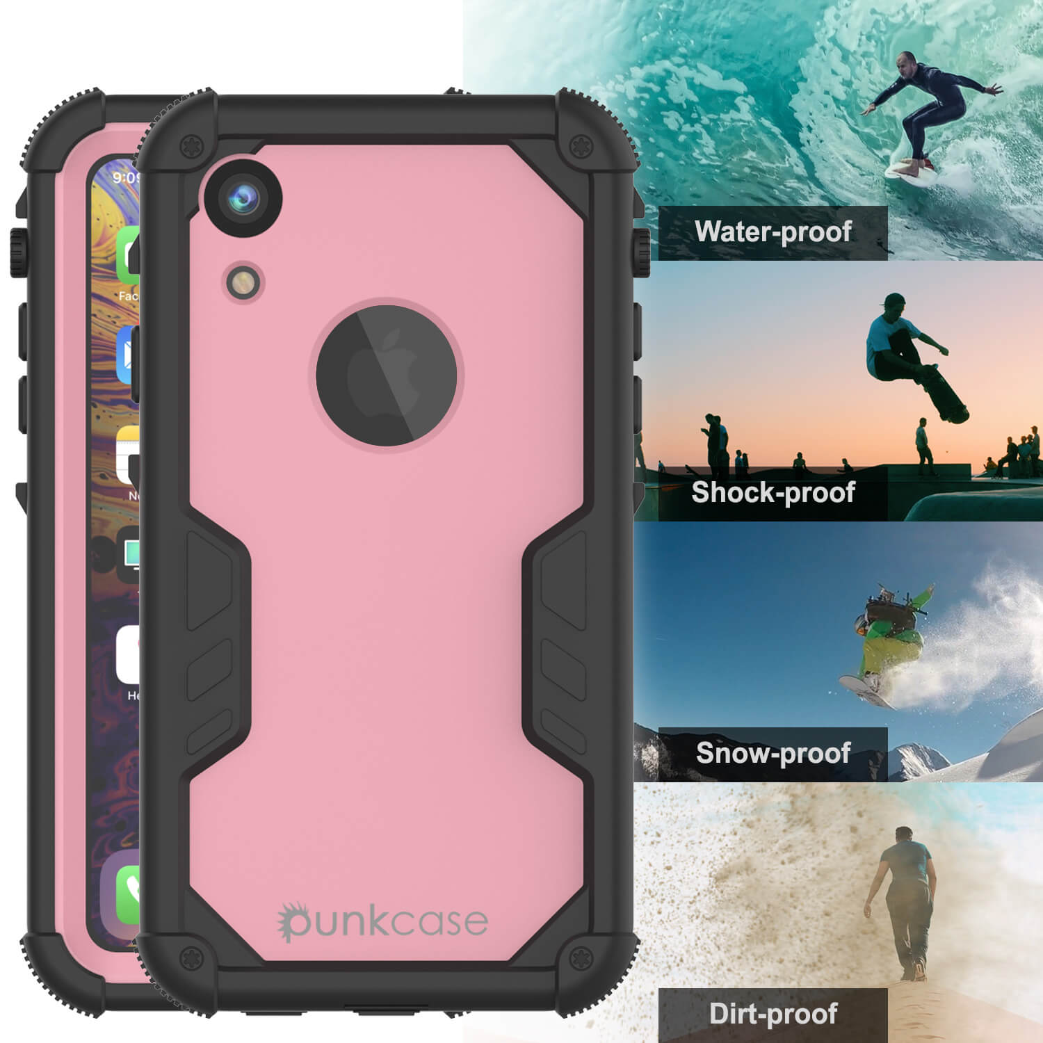 iPhone XR Waterproof Case, Punkcase [Navy Seal Extreme Series] Armor Cover W/ Built In Screen Protector [Pink]