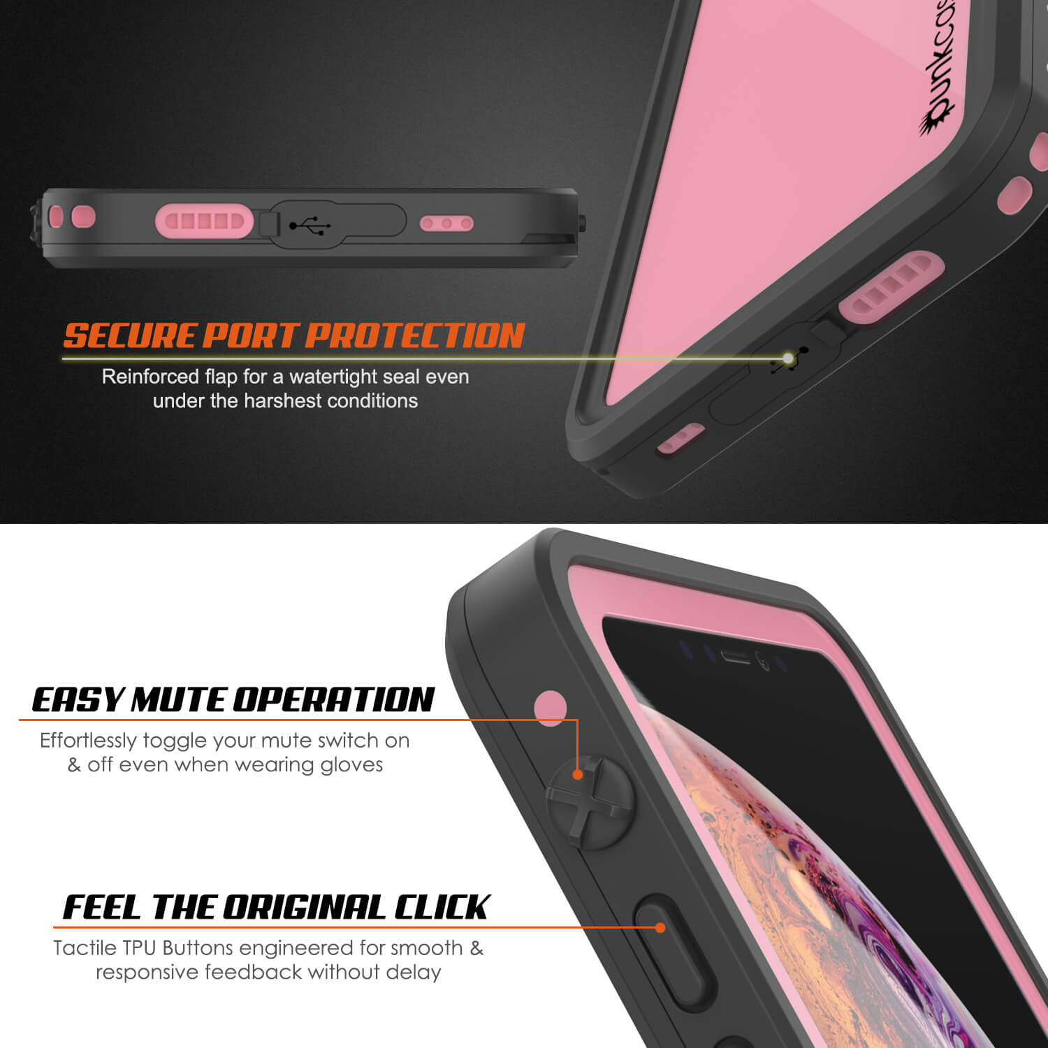 iPhone XR Waterproof IP68 Case, Punkcase [Pink] [StudStar Series] [Slim Fit] [Dirtproof]