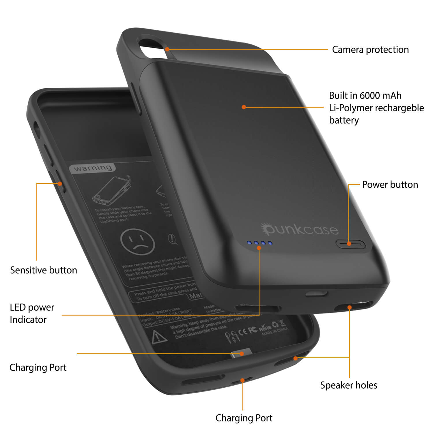 iphone XS Battery Case, PunkJuice 5000mAH Fast Charging Power Bank W/ Screen Protector | [Black]