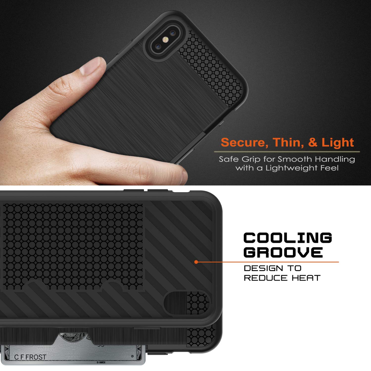 iPhone XS Max Case, PUNKcase [SLOT Series] Slim Fit Dual-Layer Armor Cover [Black]