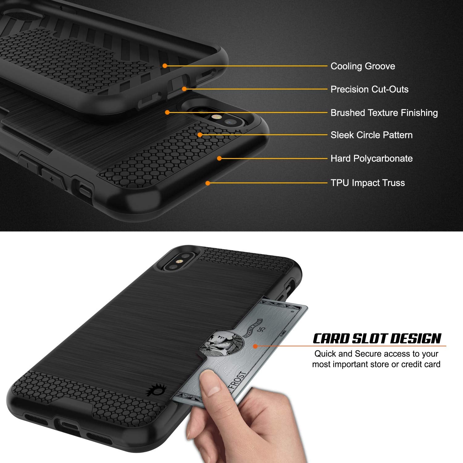 iPhone XS Max Case, PUNKcase [SLOT Series] Slim Fit Dual-Layer Armor Cover [Black]