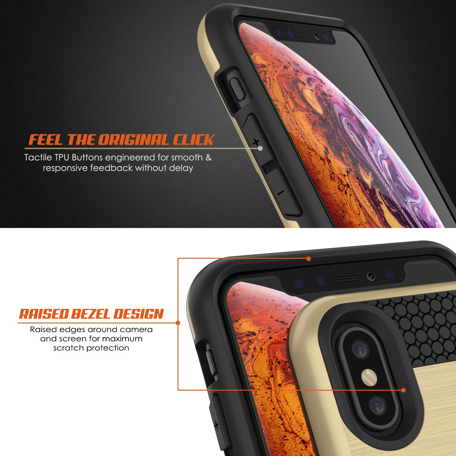 iPhone XS Max Case, PUNKcase [SLOT Series] Slim Fit Dual-Layer Armor Cover [Gold]