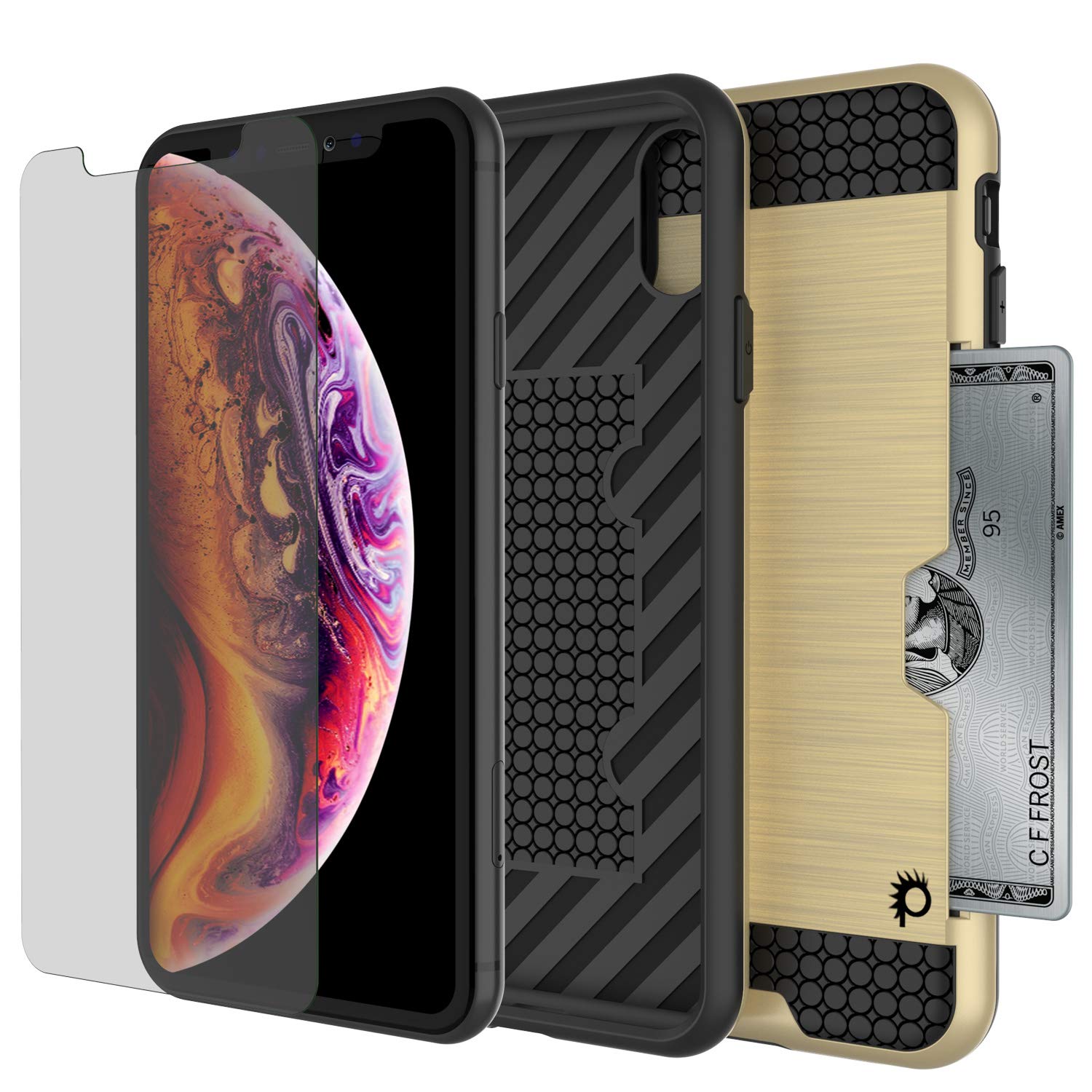 iPhone XS Max Case, PUNKcase [SLOT Series] Slim Fit Dual-Layer Armor Cover [Gold]