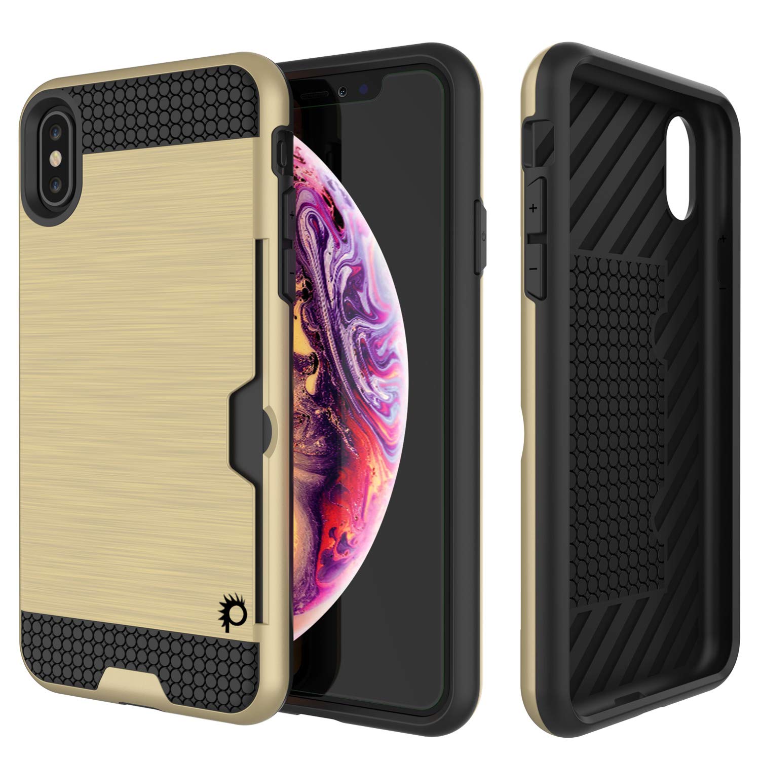 iPhone XS Max Case, PUNKcase [SLOT Series] Slim Fit Dual-Layer Armor Cover [Gold]