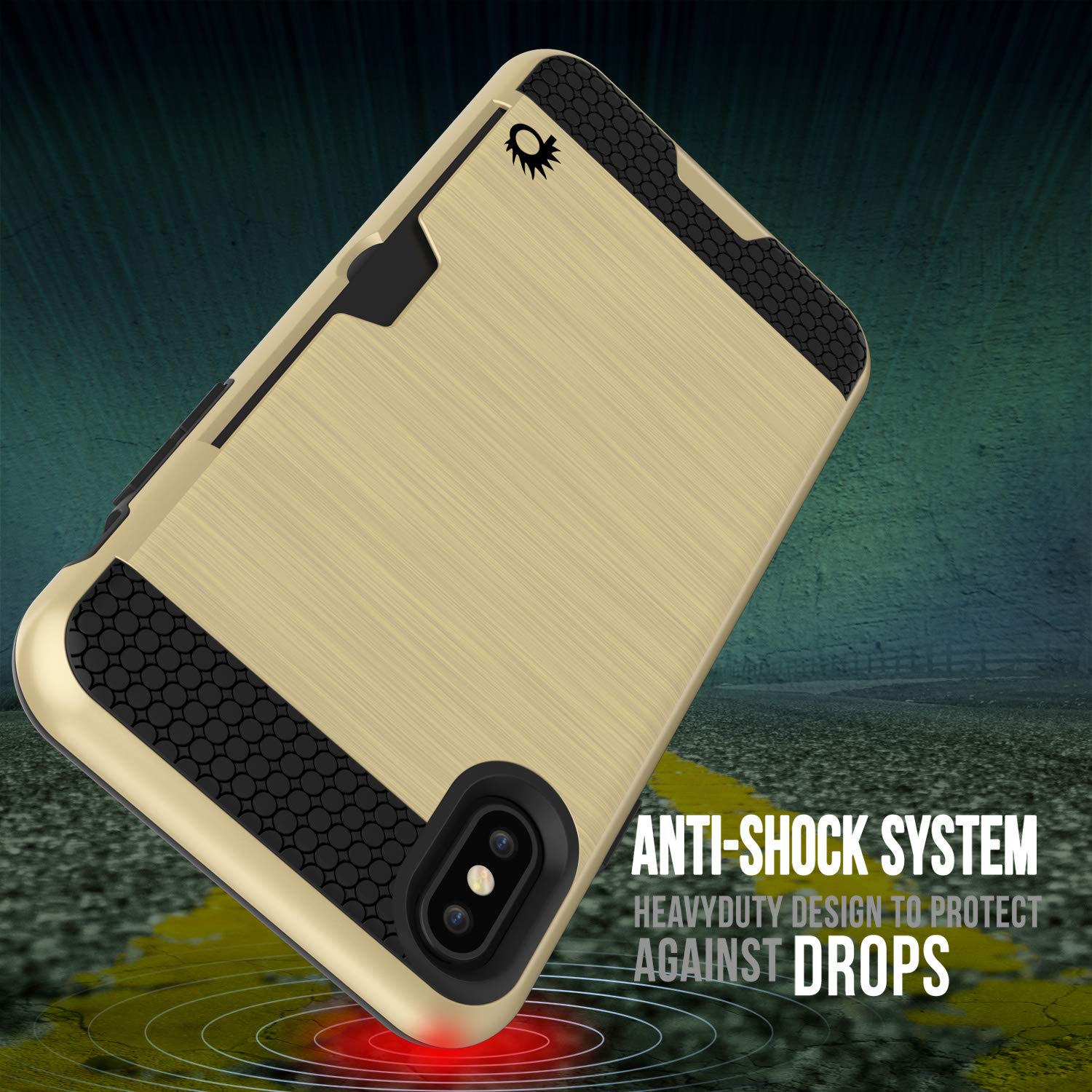 iPhone XS Max Case, PUNKcase [SLOT Series] Slim Fit Dual-Layer Armor Cover [Gold]