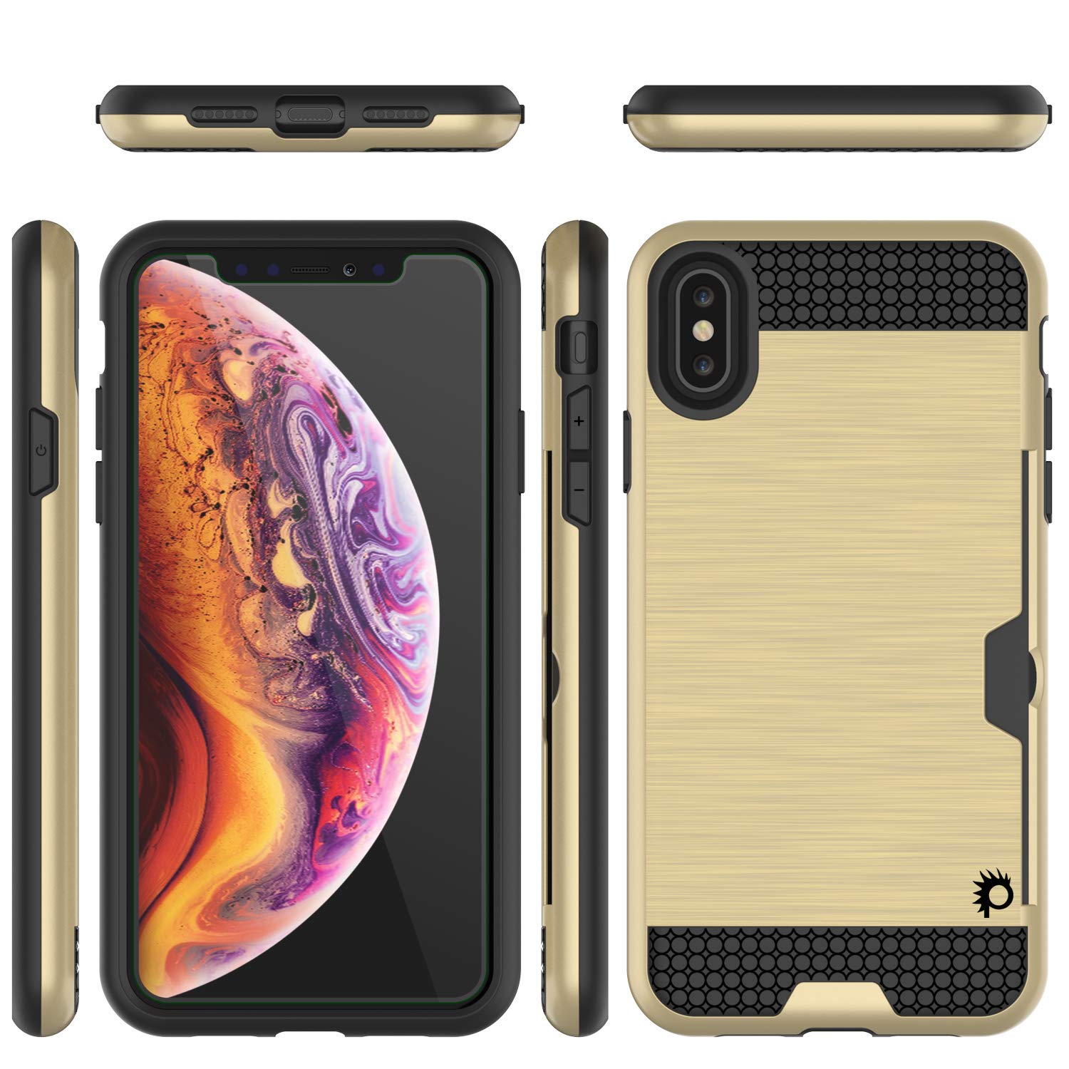 iPhone XS Max Case, PUNKcase [SLOT Series] Slim Fit Dual-Layer Armor Cover [Gold]