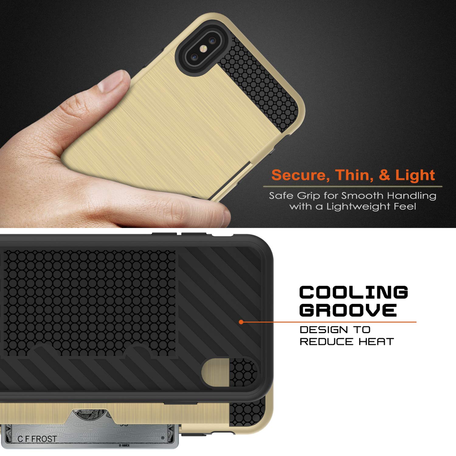 iPhone XS Max Case, PUNKcase [SLOT Series] Slim Fit Dual-Layer Armor Cover [Gold]