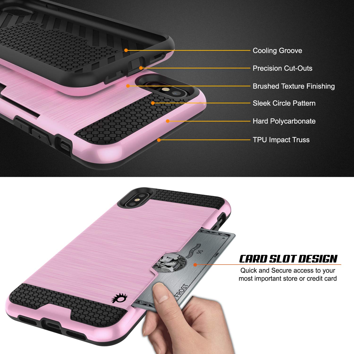 iPhone XS Max Case, PUNKcase [SLOT Series] Slim Fit Dual-Layer Armor Cover [Pink]
