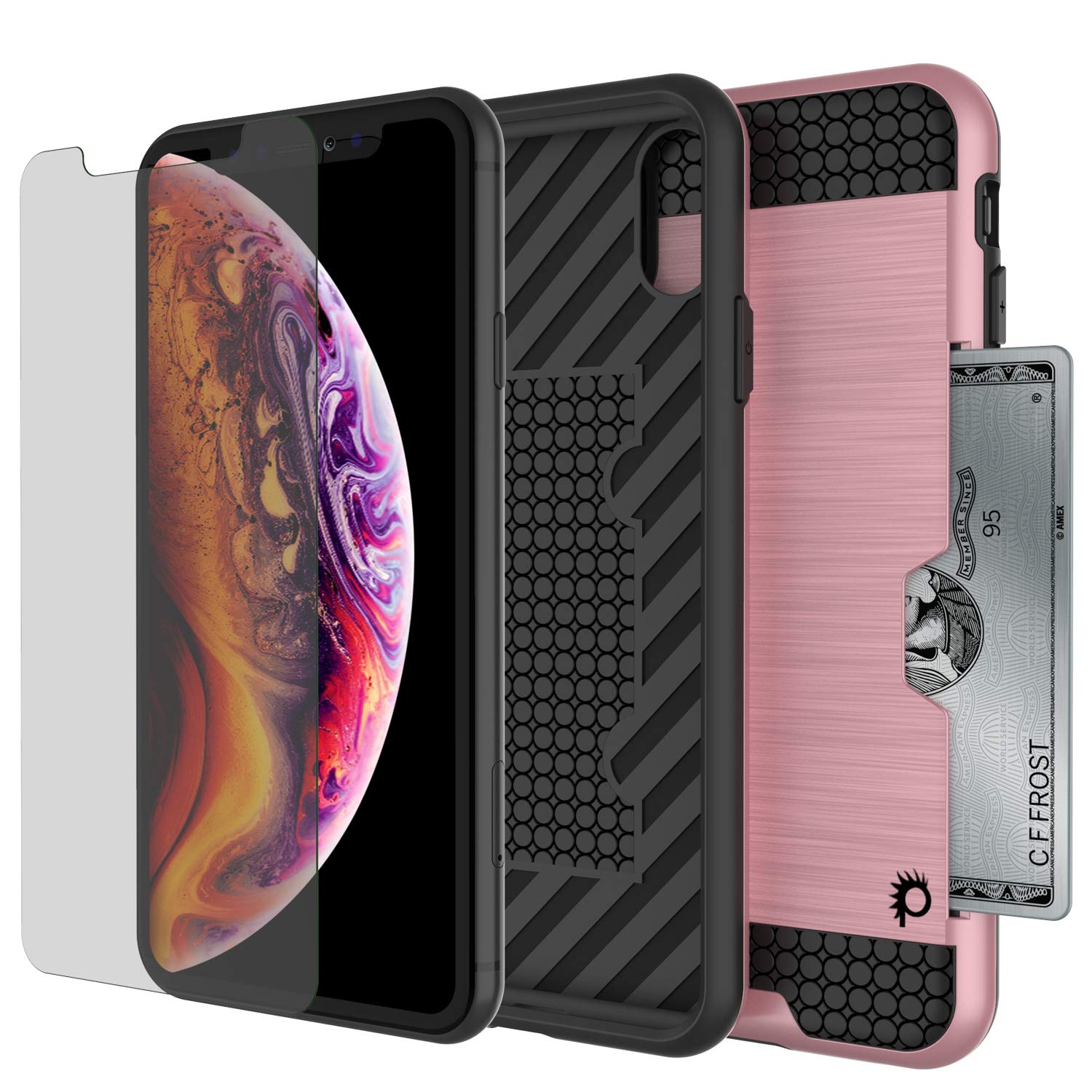 iPhone XS Max Case, PUNKcase [SLOT Series] Slim Fit Dual-Layer Armor Cover [Rose-Gold]