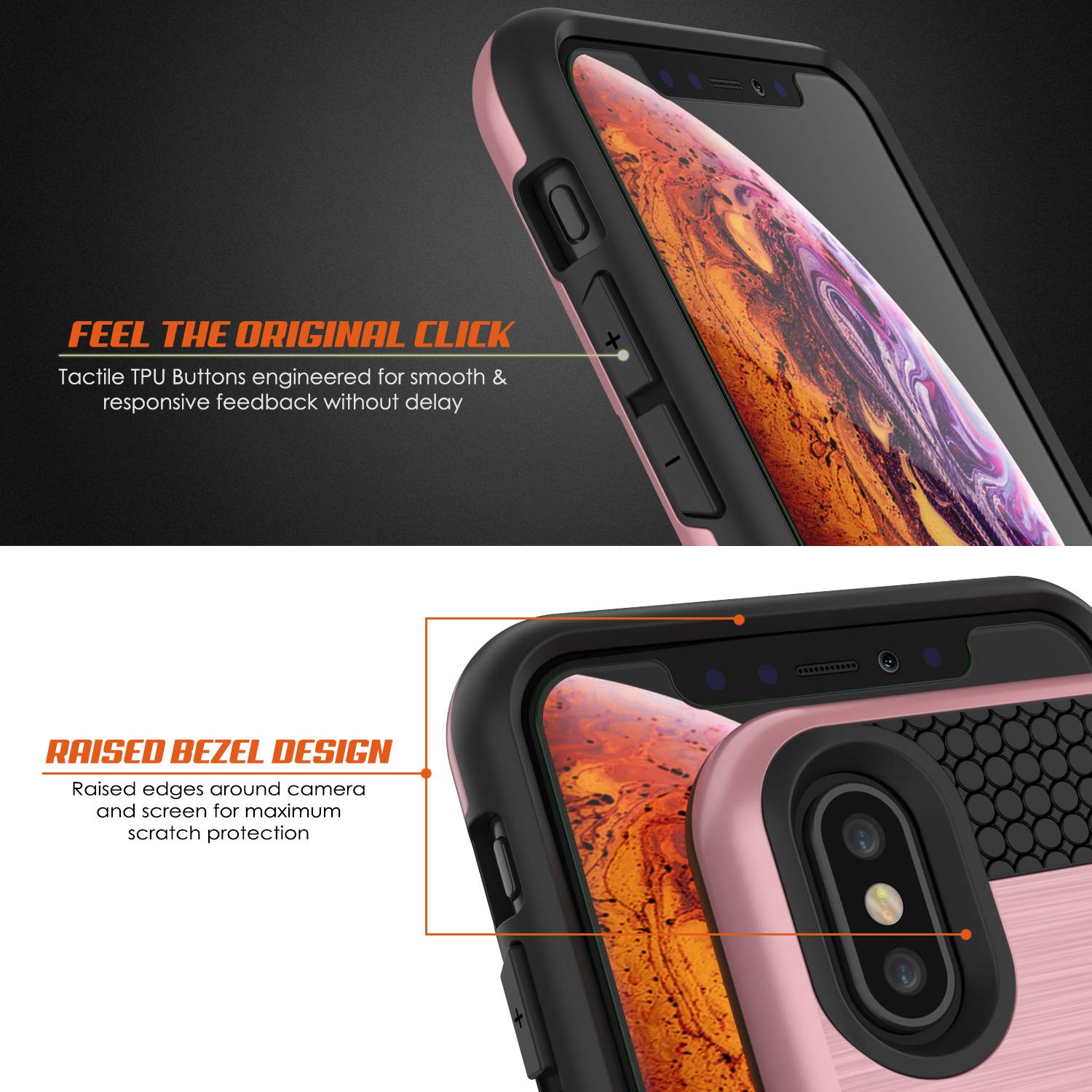 iPhone XS Max Case, PUNKcase [SLOT Series] Slim Fit Dual-Layer Armor Cover [Rose-Gold]