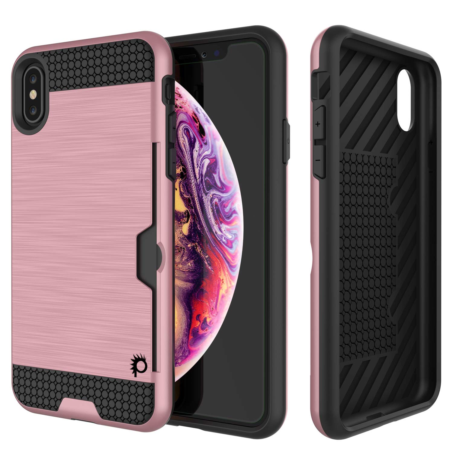 iPhone XS Max Case, PUNKcase [SLOT Series] Slim Fit Dual-Layer Armor Cover [Rose-Gold]