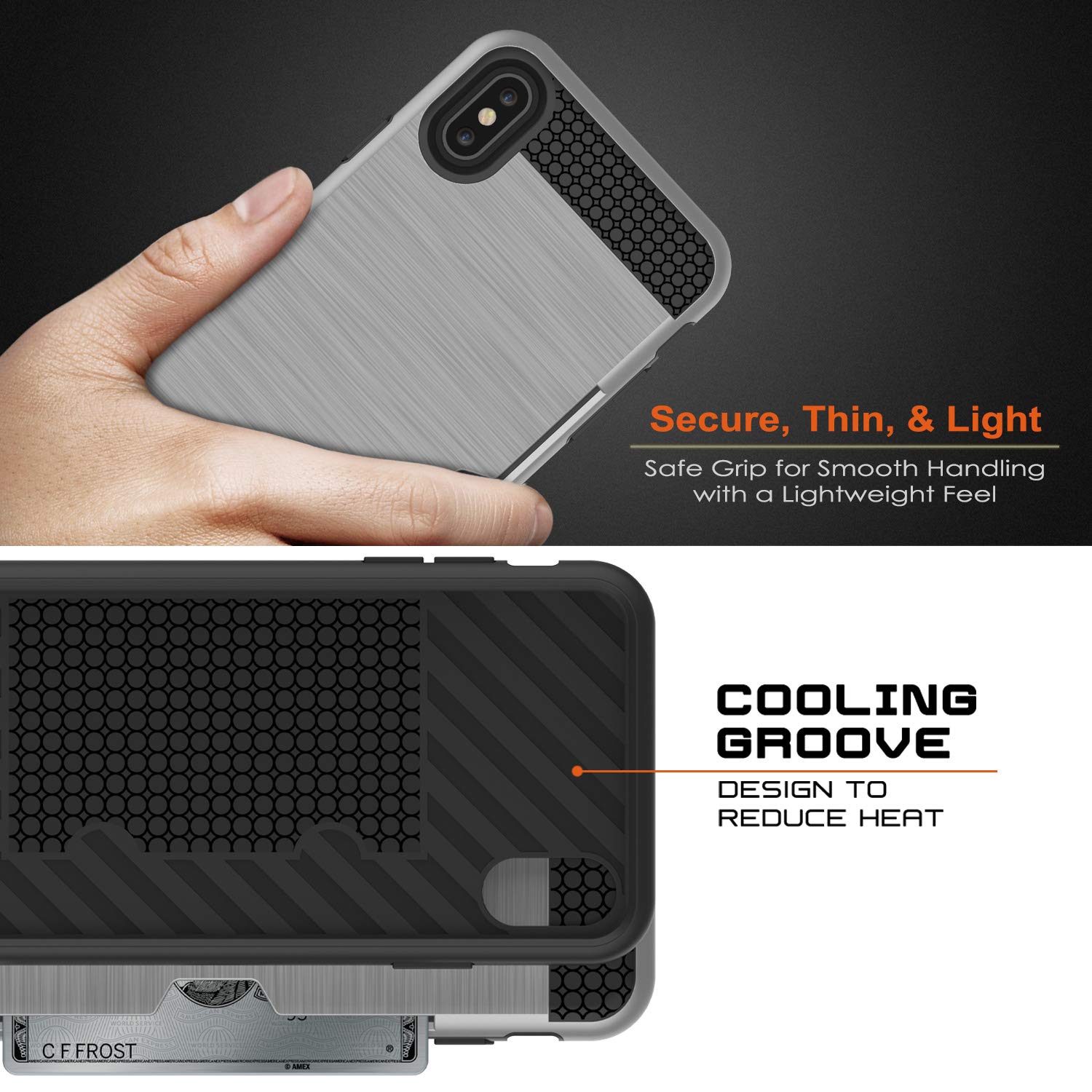 iPhone XS Max Case, PUNKcase [SLOT Series] Slim Fit Dual-Layer Armor Cover [Silver]