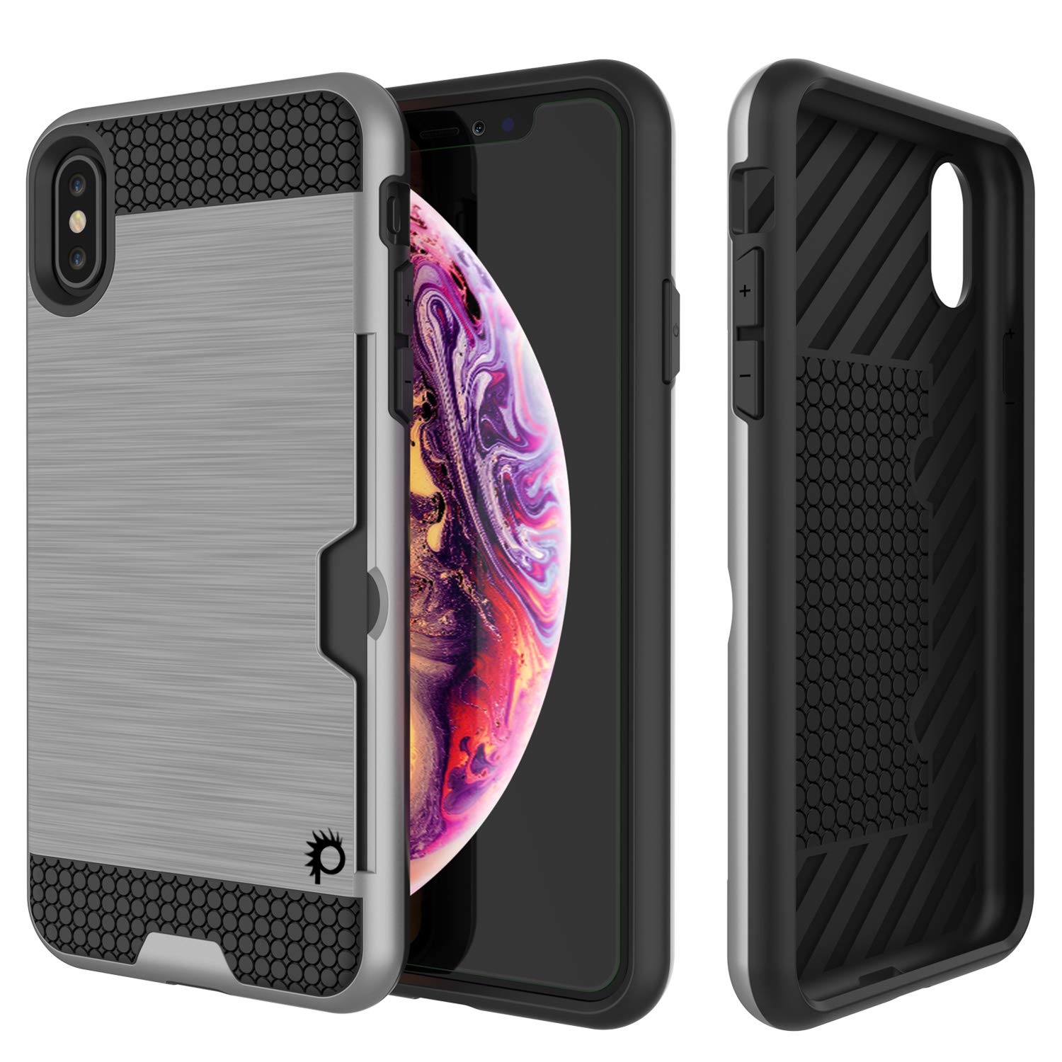 iPhone XS Max Case, PUNKcase [SLOT Series] Slim Fit Dual-Layer Armor Cover [Silver]