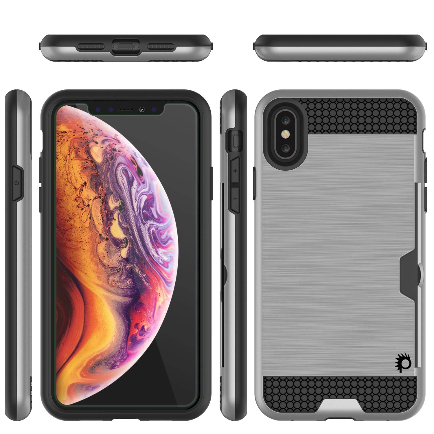 iPhone XS Max Case, PUNKcase [SLOT Series] Slim Fit Dual-Layer Armor Cover [Silver]