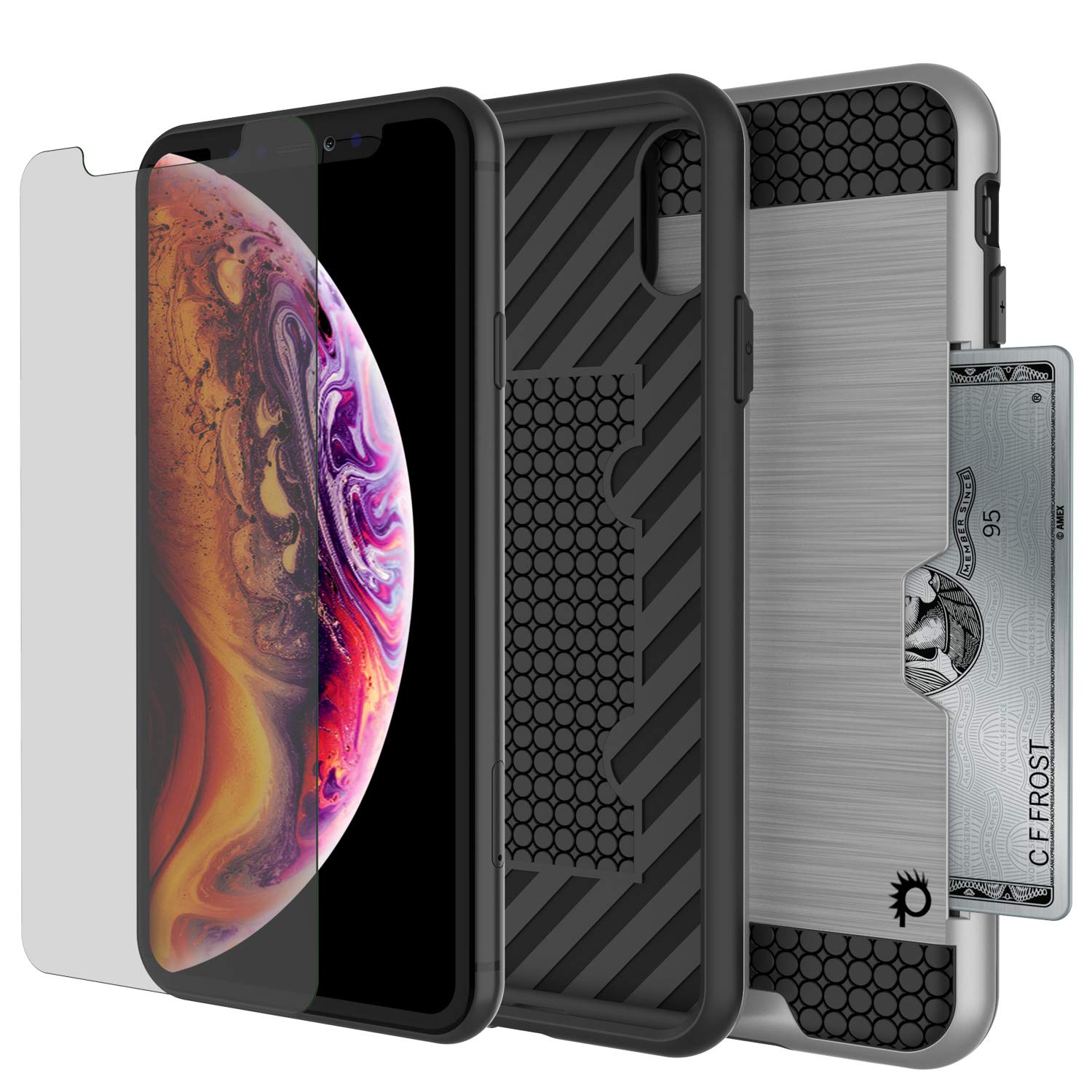 iPhone XS Max Case, PUNKcase [SLOT Series] Slim Fit Dual-Layer Armor Cover [Silver]