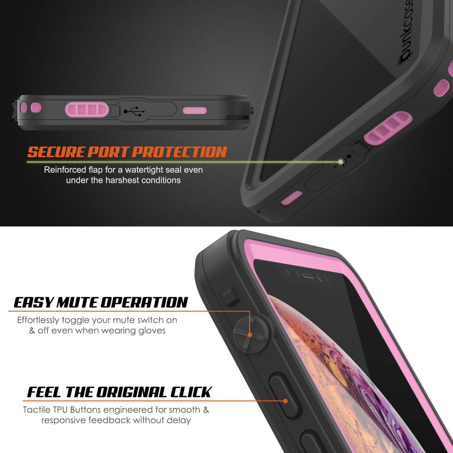 iPhone XS Waterproof Case, Punkcase [Extreme Series] Armor Cover W/ Built In Screen Protector [Pink]
