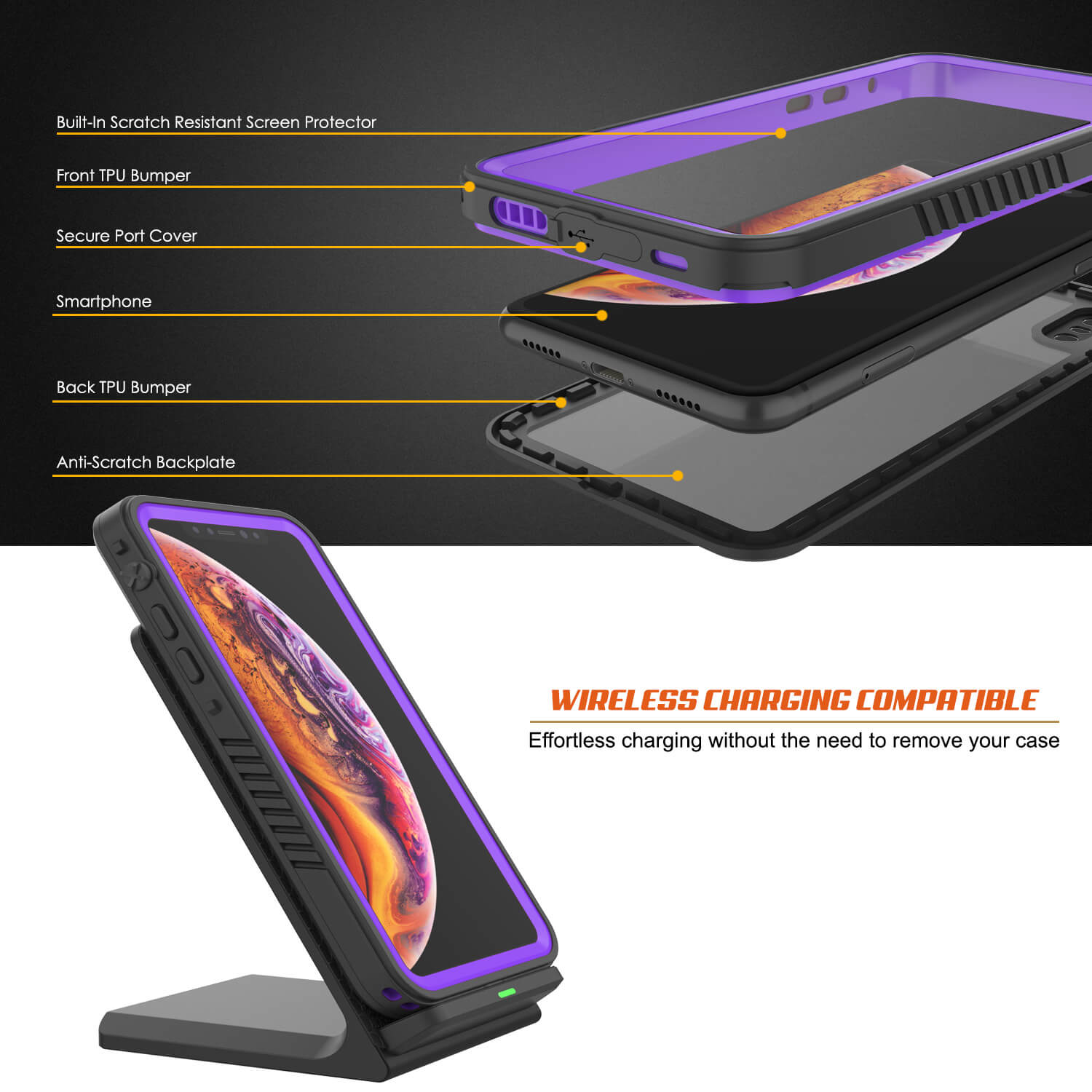 iPhone XS Waterproof Case, Punkcase [Extreme Series] Armor Cover W/ Built In Screen Protector [Purple]