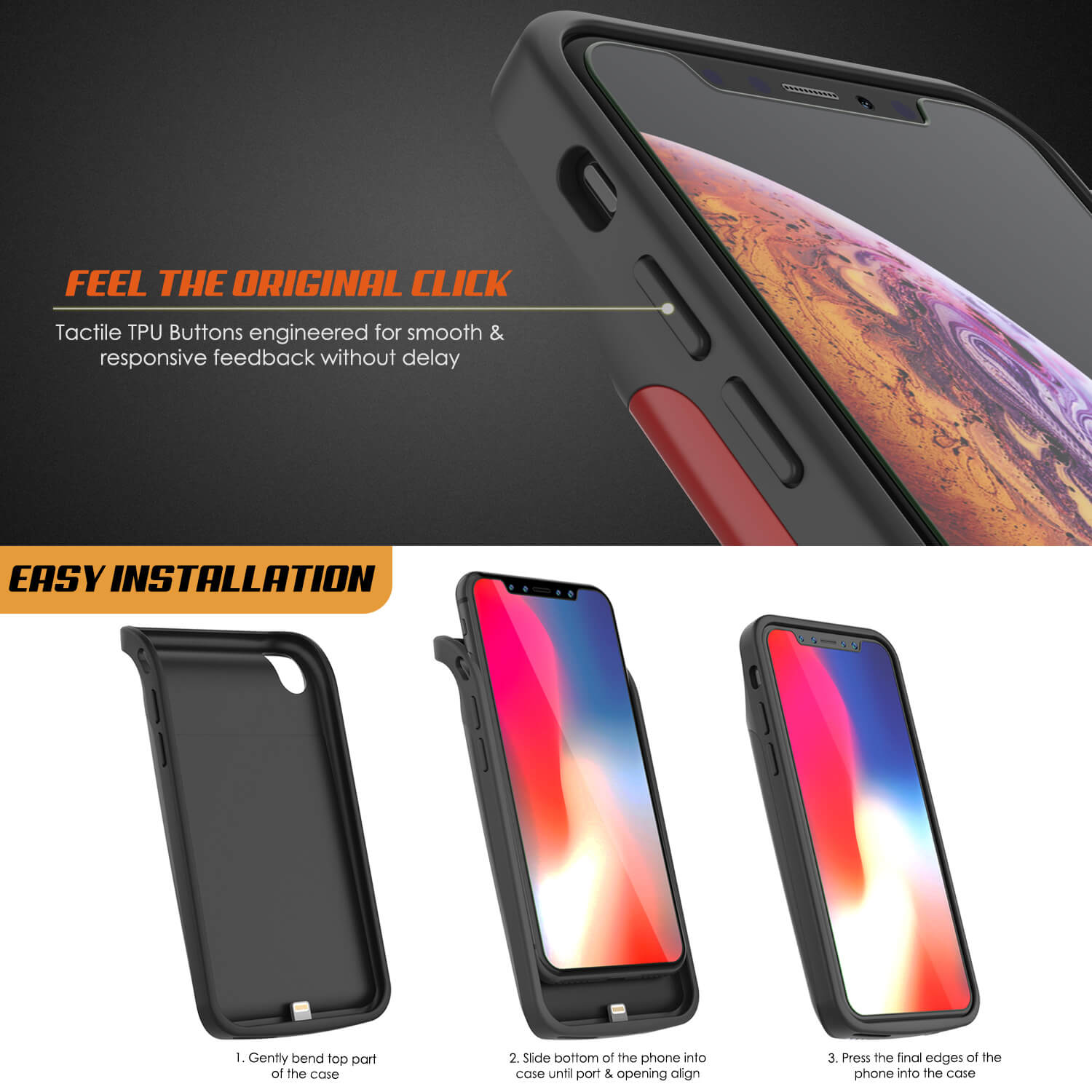 iphone XS Max Battery Case, PunkJuice 5000mAH Fast Charging Power Bank W/ Screen Protector | [Red]