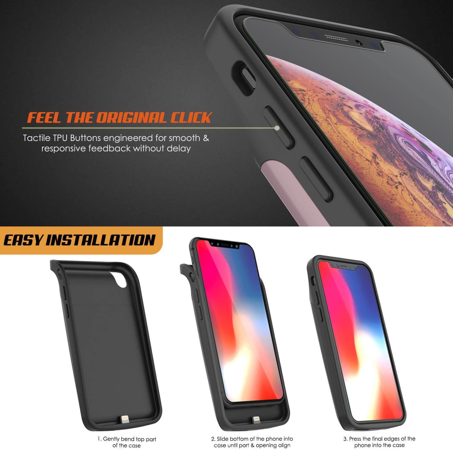 iphone XS Max Battery Case, PunkJuice 5000mAH Fast Charging Power Bank W/ Screen Protector | [Rose-Gold]