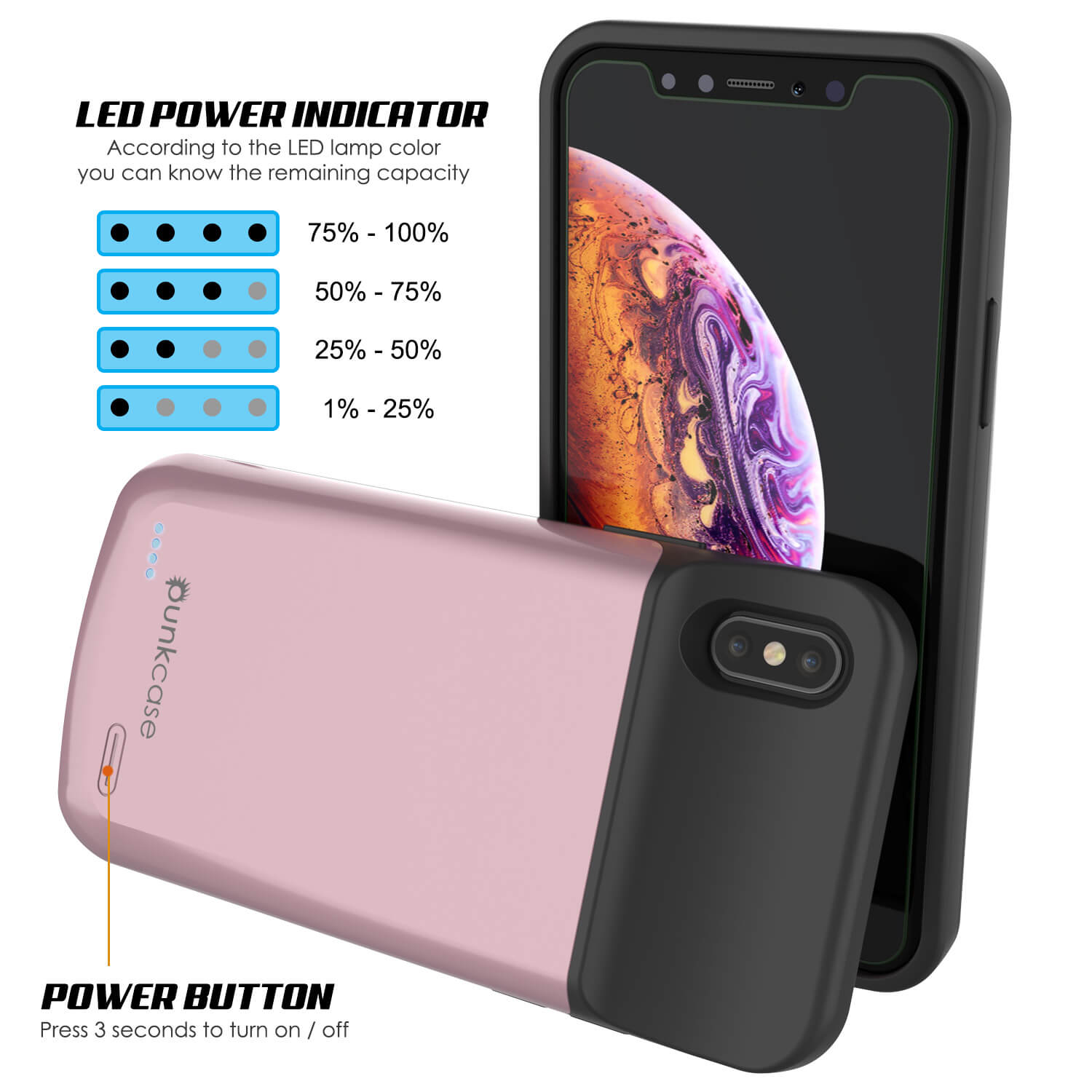 iphone XS Max Battery Case, PunkJuice 5000mAH Fast Charging Power Bank W/ Screen Protector | [Rose-Gold]