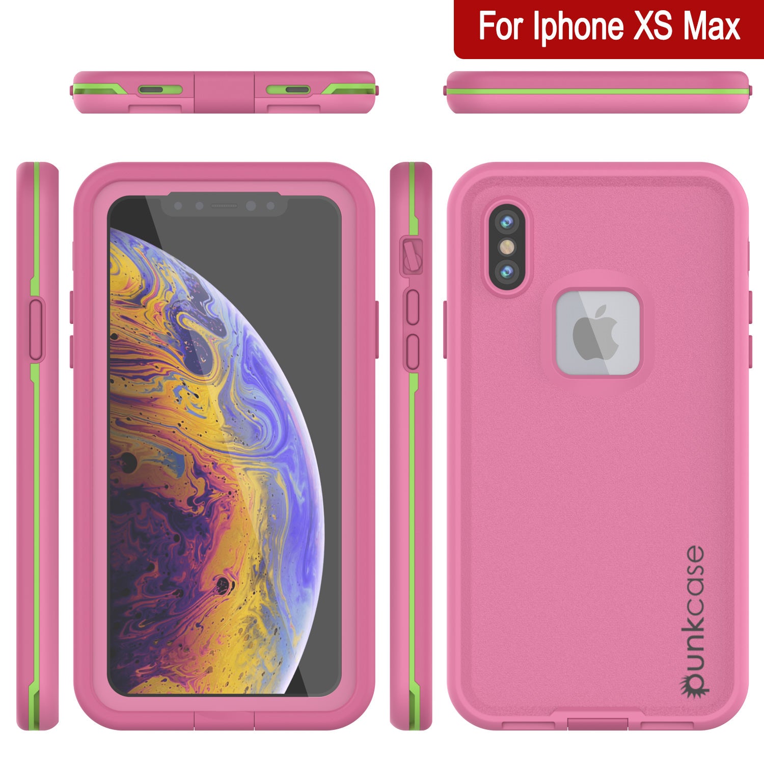 Punkcase iPhone XS Max Waterproof Case [Aqua Series] Armor Cover [Rose Red]