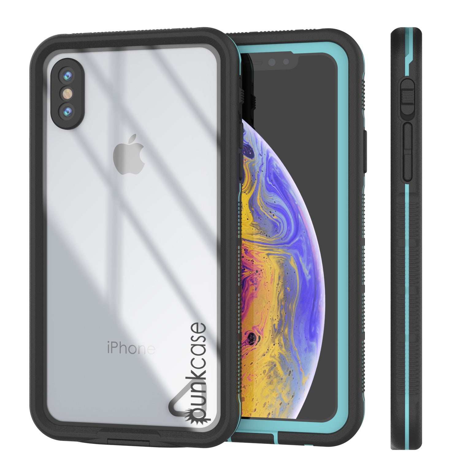 Punkcase iPhone XS Max Waterproof Case [Aqua Series] Armor Cover [Clear Teal] [Clear Back]