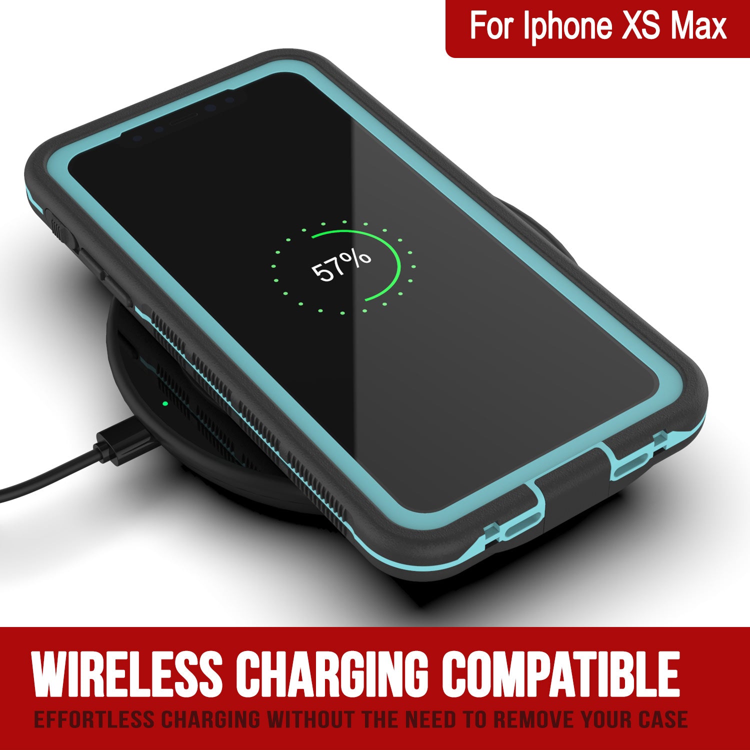 Punkcase iPhone XS Max Waterproof Case [Aqua Series] Armor Cover [Clear Teal] [Clear Back]