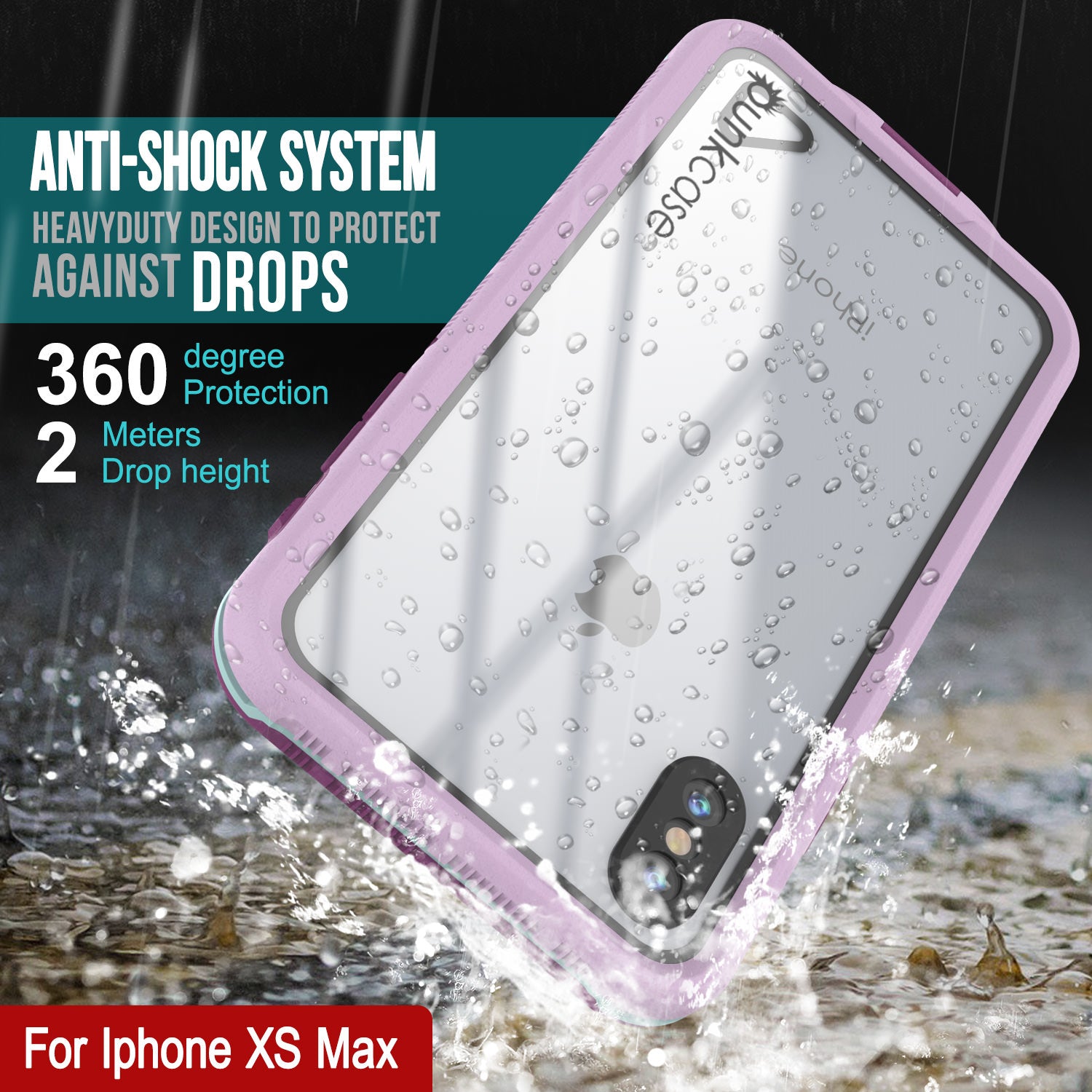 Punkcase iPhone XS Max Waterproof Case [Aqua Series] Armor Cover [Clear Purple] [Clear Back]
